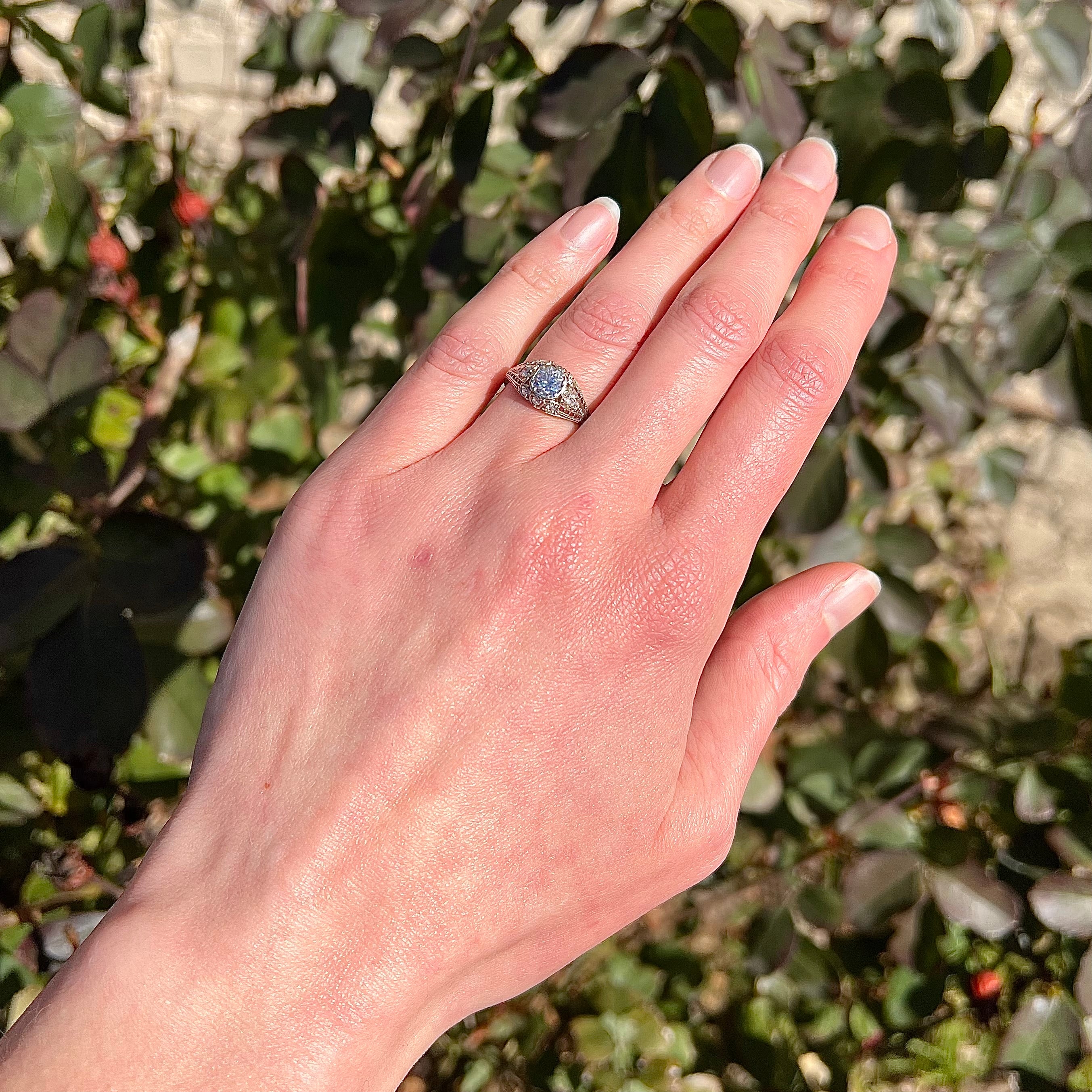 Antique Art Deco Platinum Old European Cut Diamond Engagement Ring