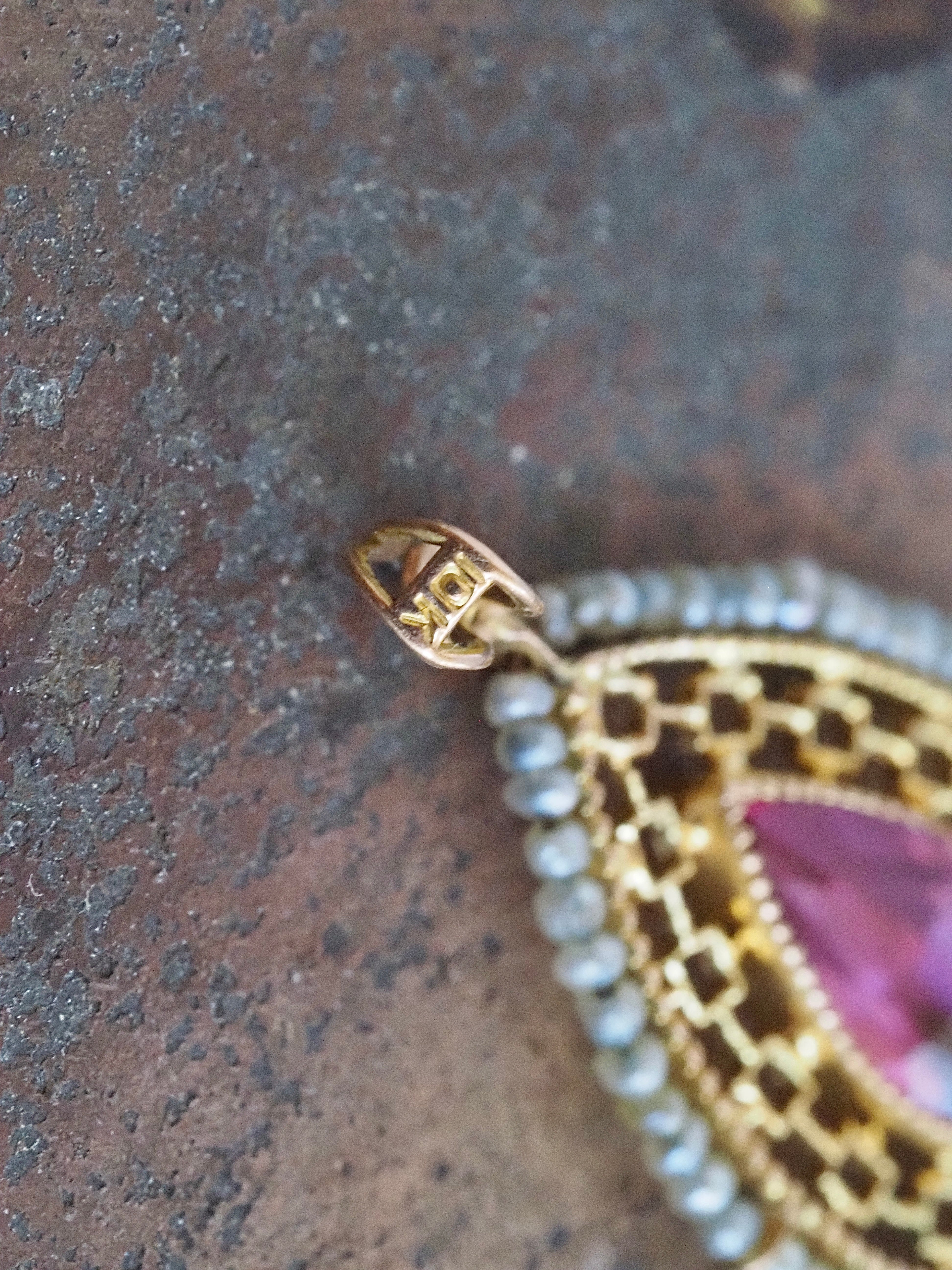 Antique 10k Gold Seed Pearl Tourmaline Lavalier Pendant