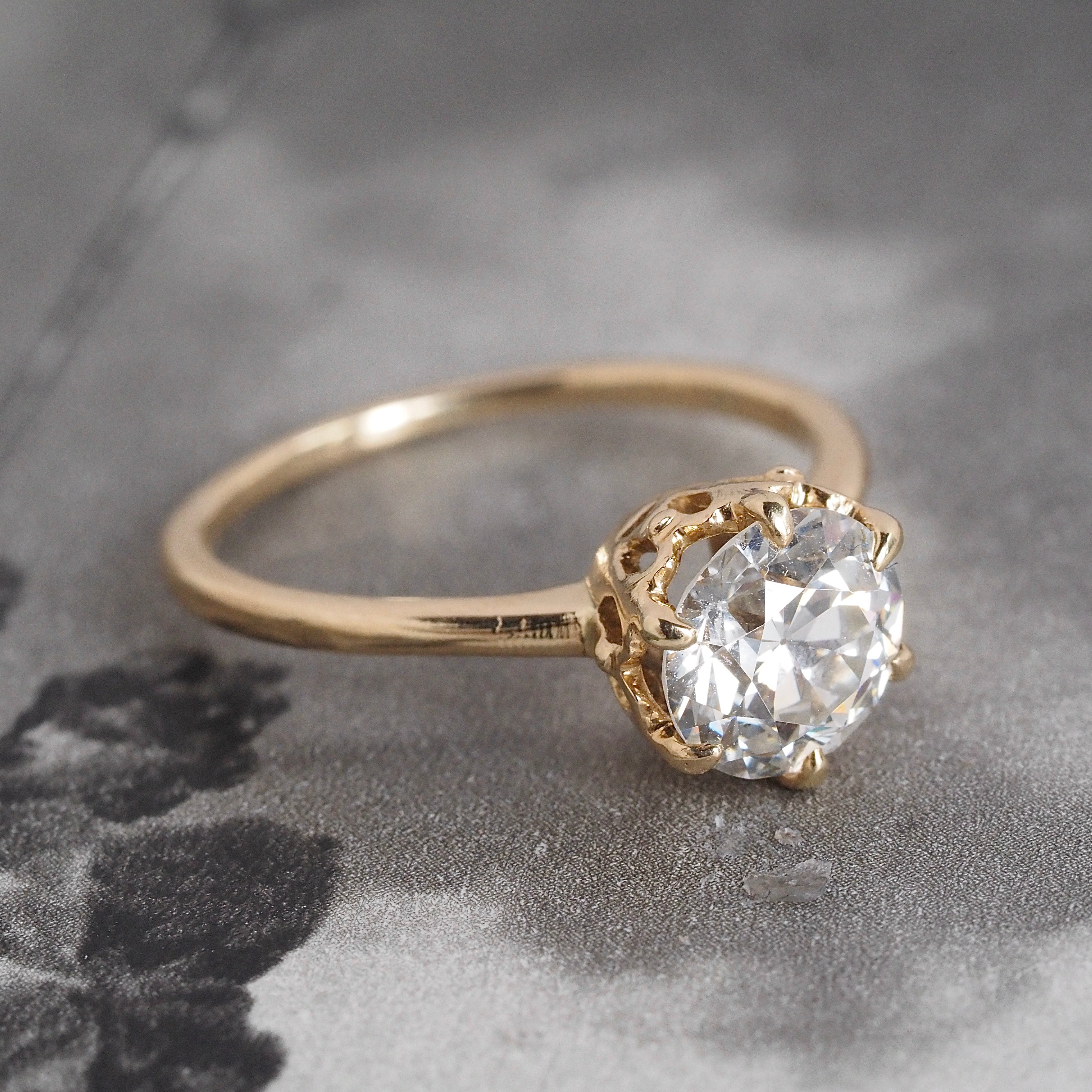 Victorian Style 1.45ct Old European Cut Diamond 14k Gold Engagement Ring