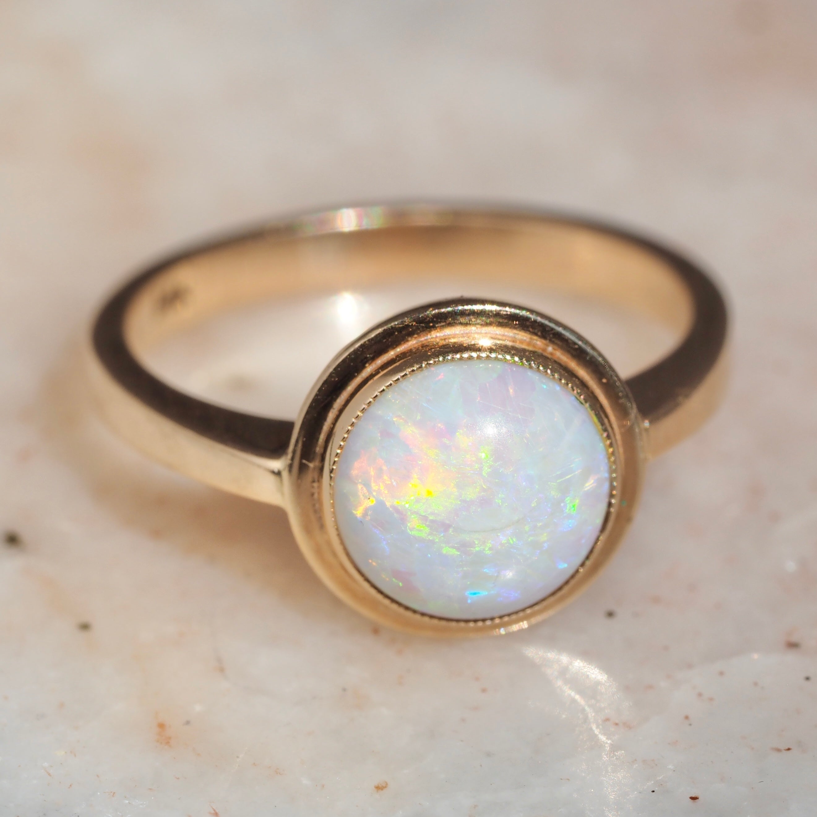 Mid Century Modern 14k Gold Opal Ring