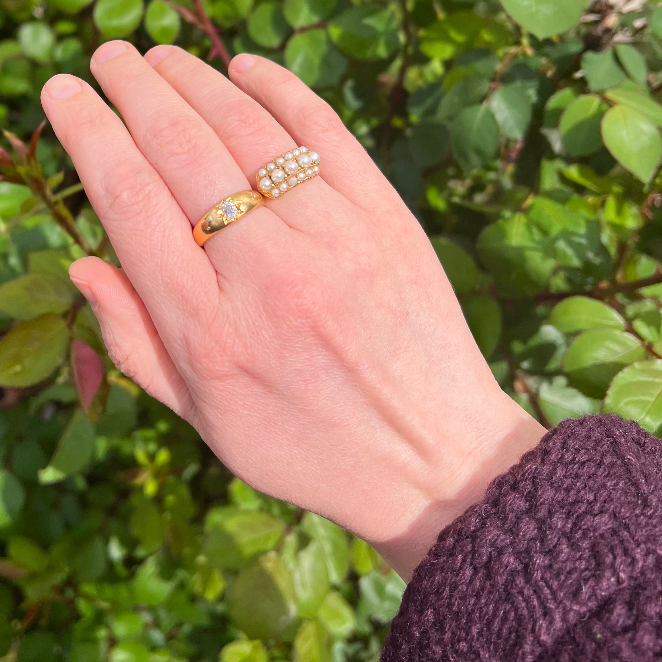 Vintage Greek 18k Gold Triple Row Pearl Ring