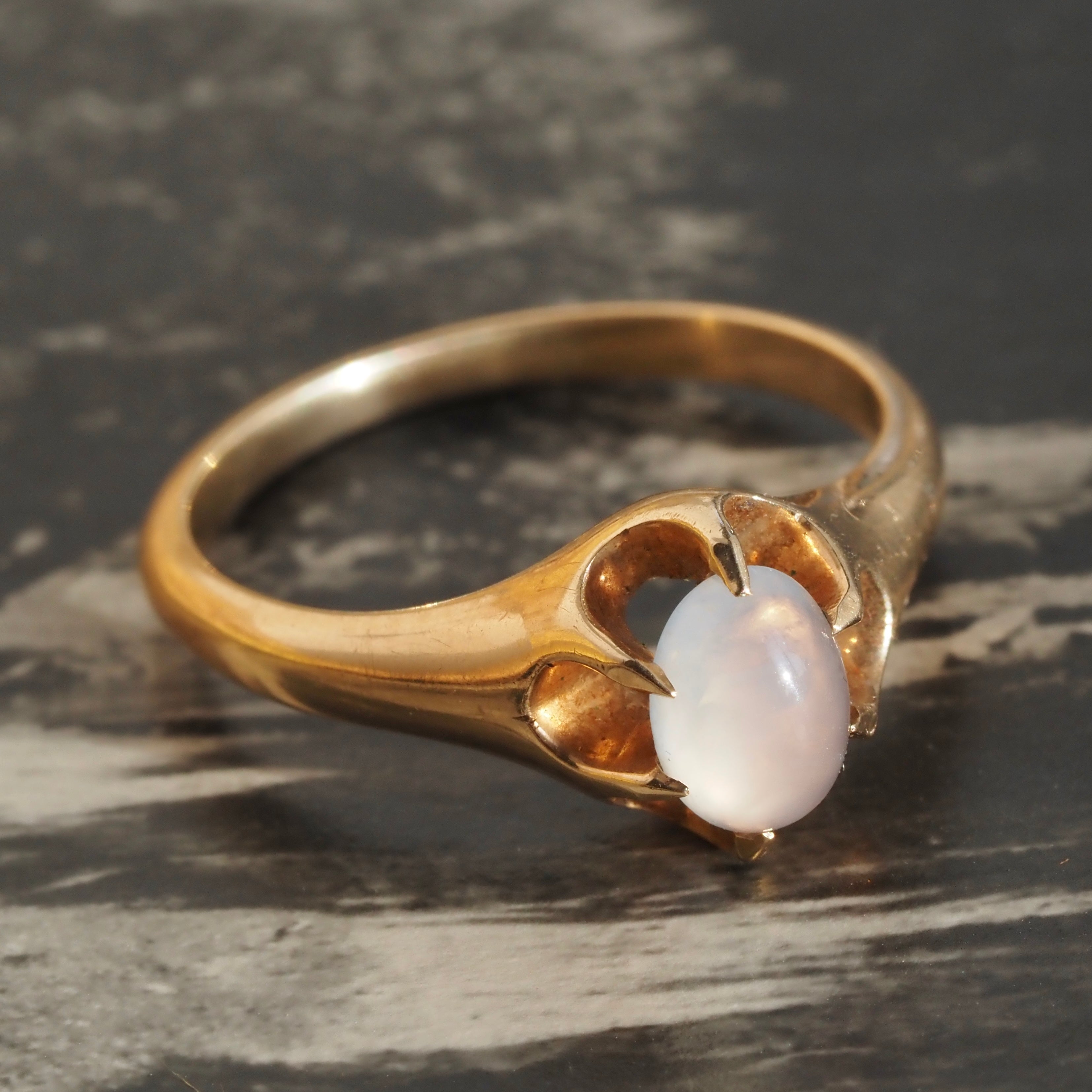 Antique Moonstone Cabochon 14k Gold Belcher Ring