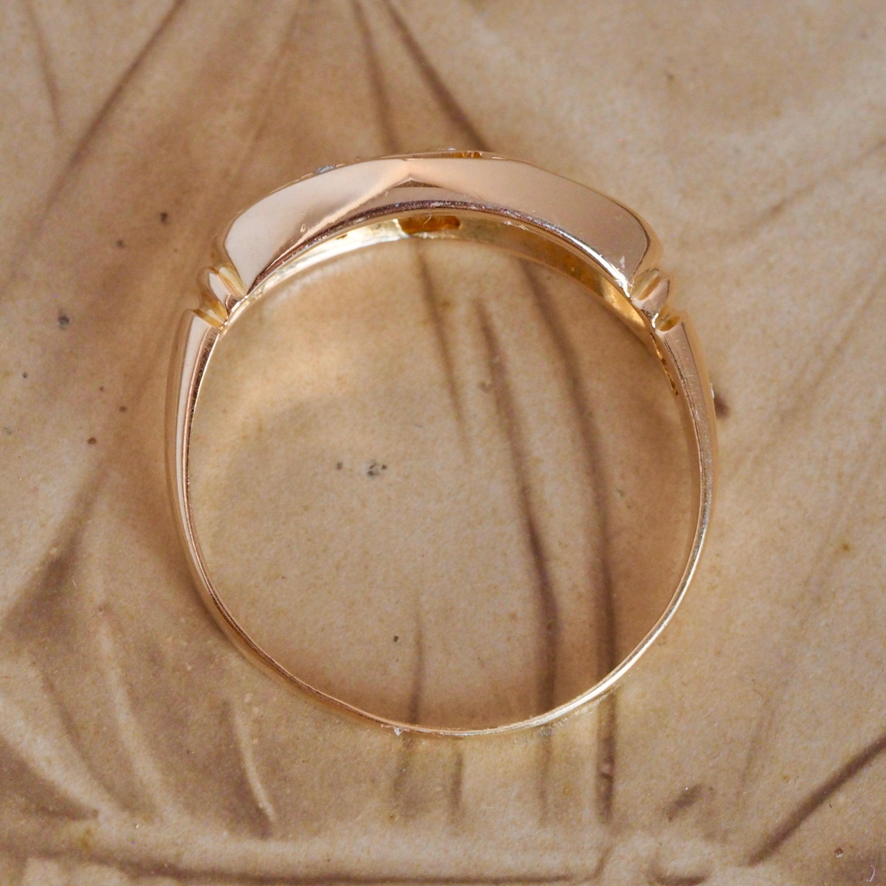 Antique Art Nouveau English 18k Gold and Diamond Scroll Ring