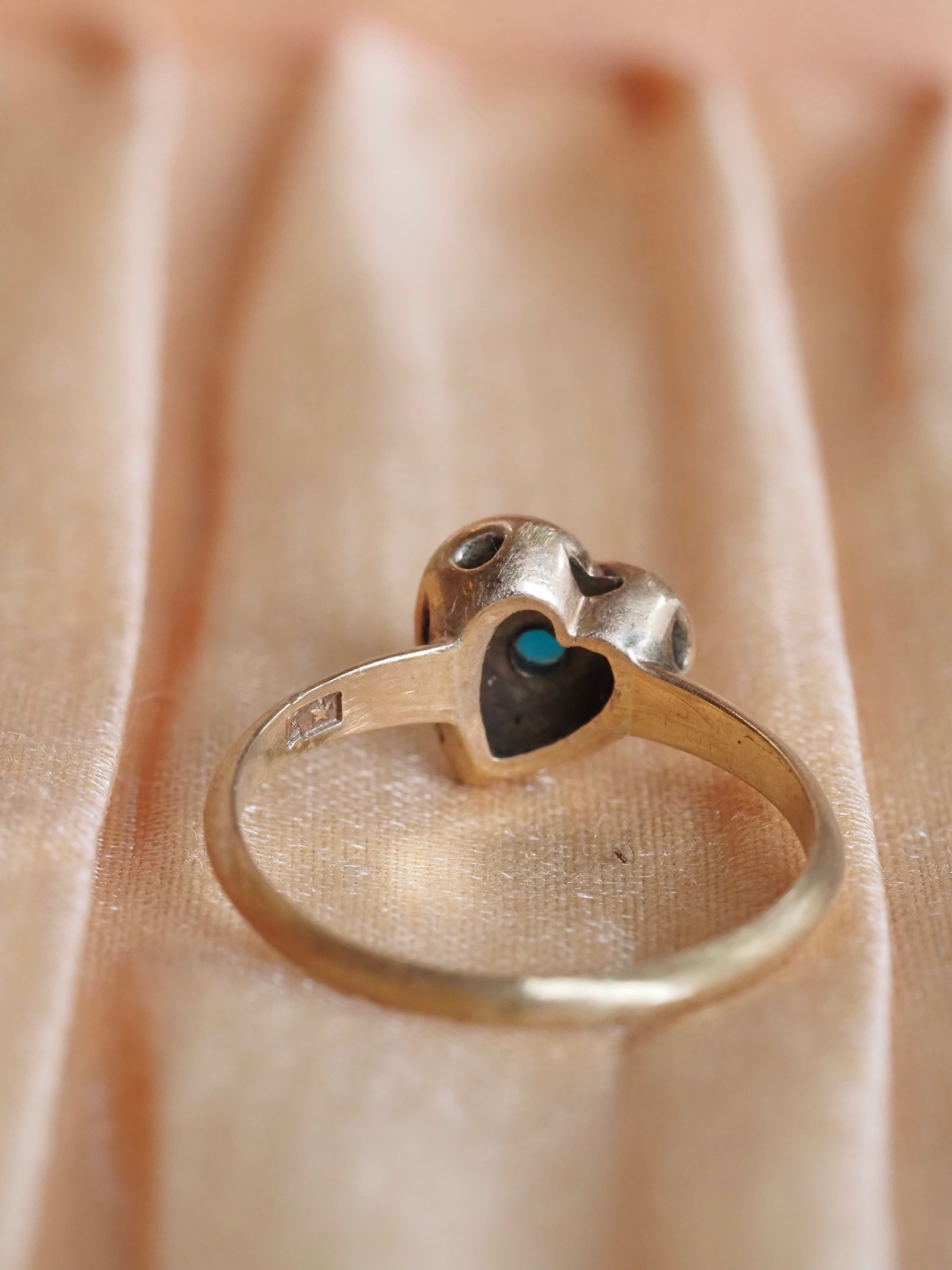 Vintage 10k Gold Turquoise & Seed Pearl Heart Ring