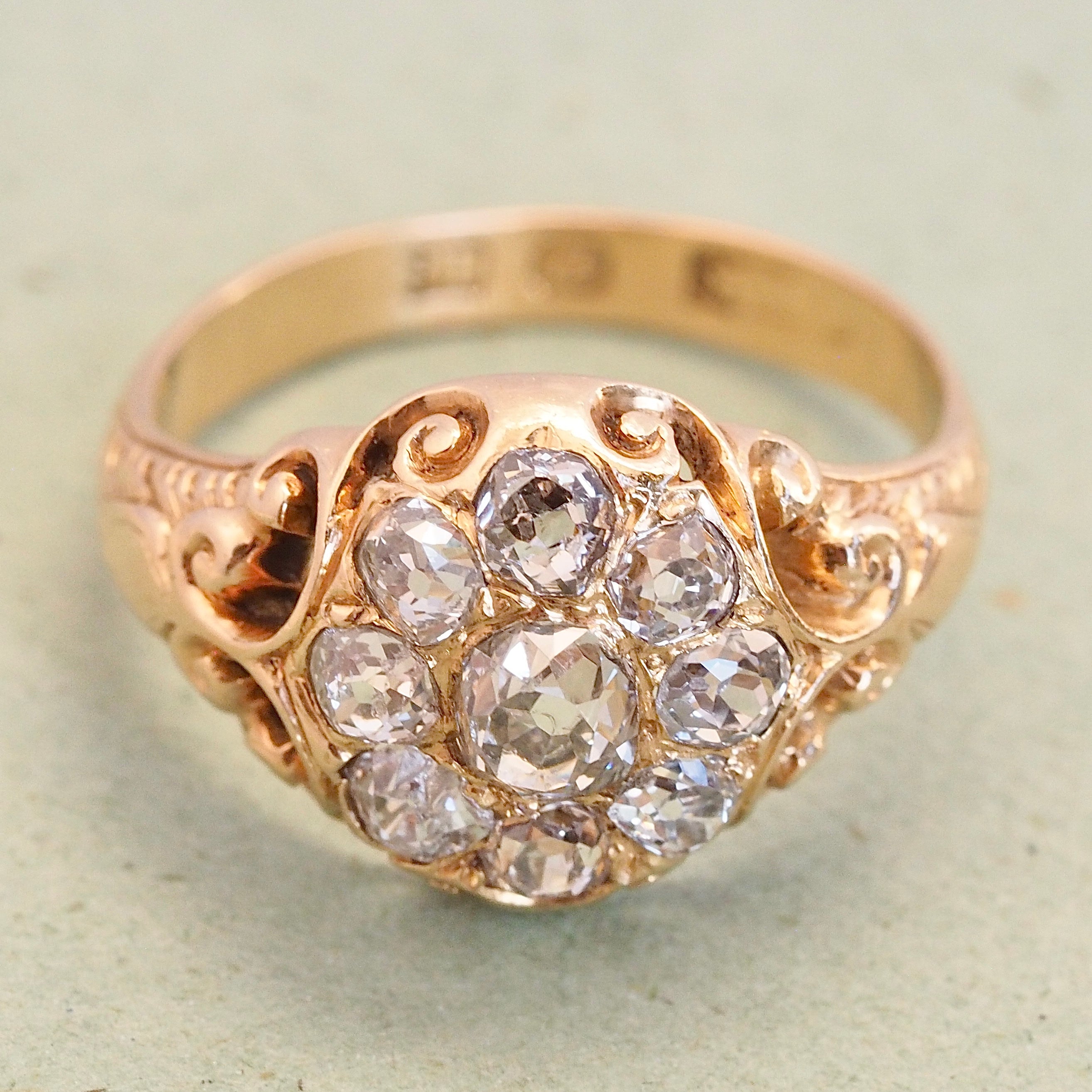 Antique Victorian 18k Gold Old Mine Cut Diamond Cluster Ring