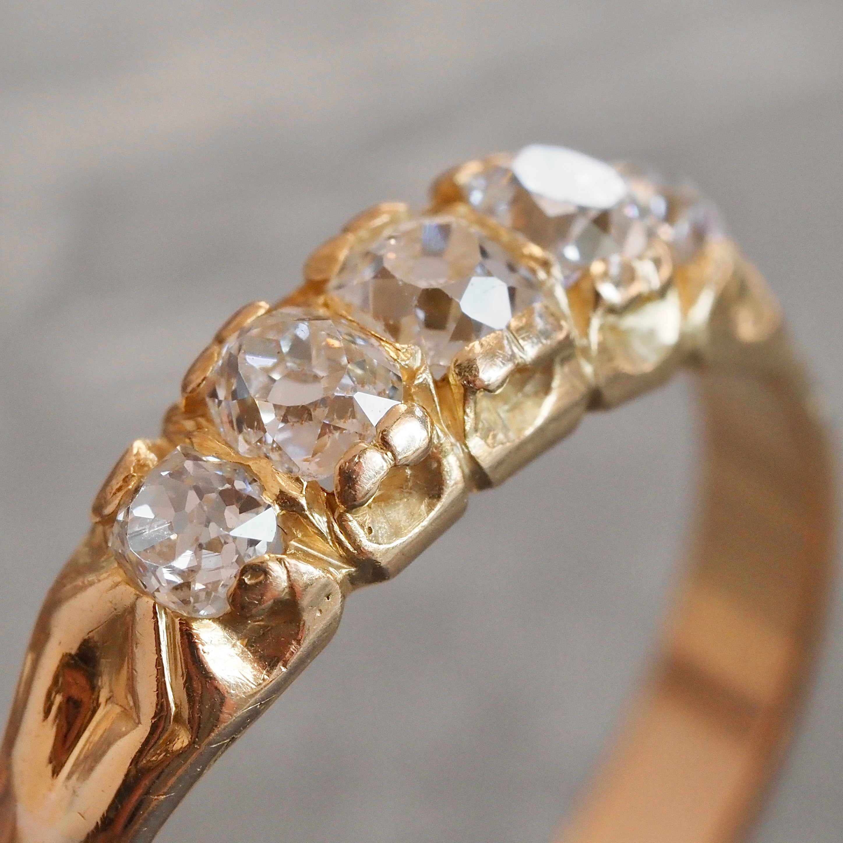 Antique Victorian 18k Gold Old Mine Cut and Single Cut Five Stone Half Hoop Diamond Ring