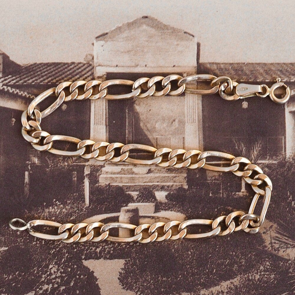 Vintage 14k Gold Italian Figaro 7.5" Bracelet