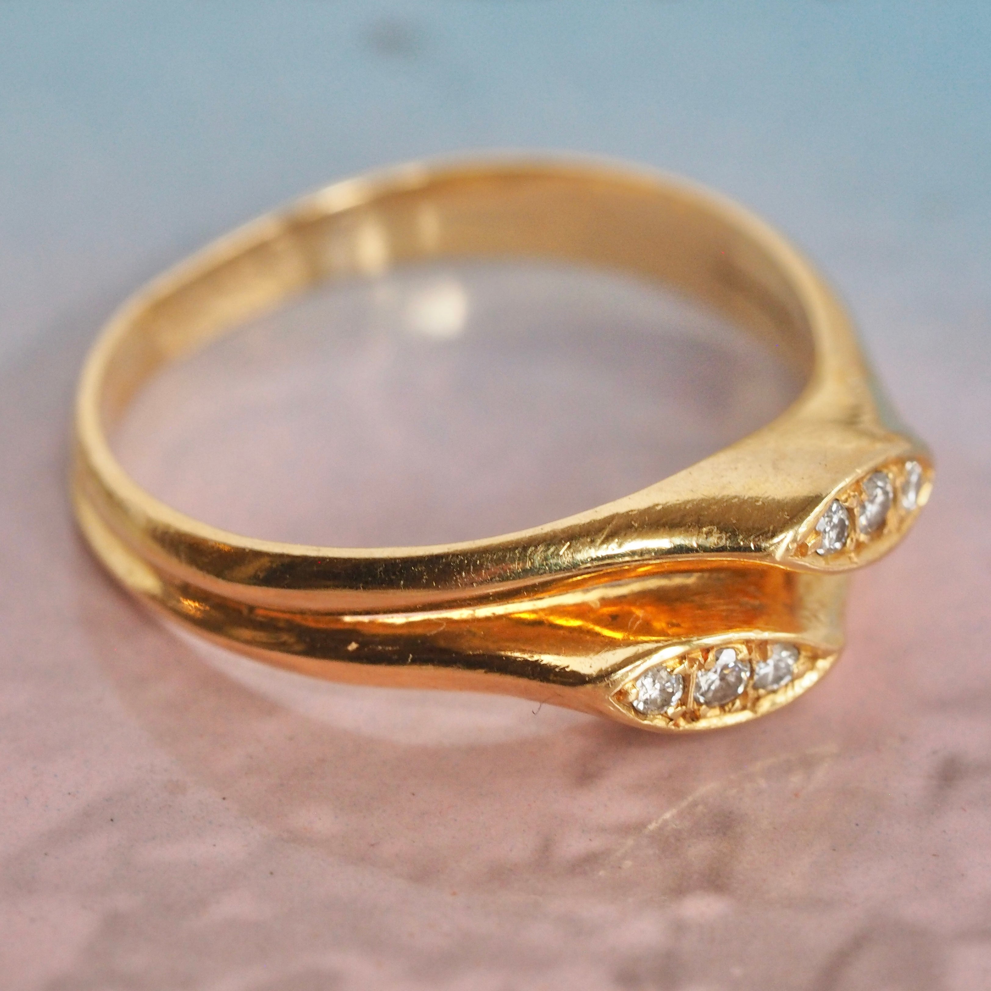 Vintage Portuguese 19k Gold Diamond Bypass Ring