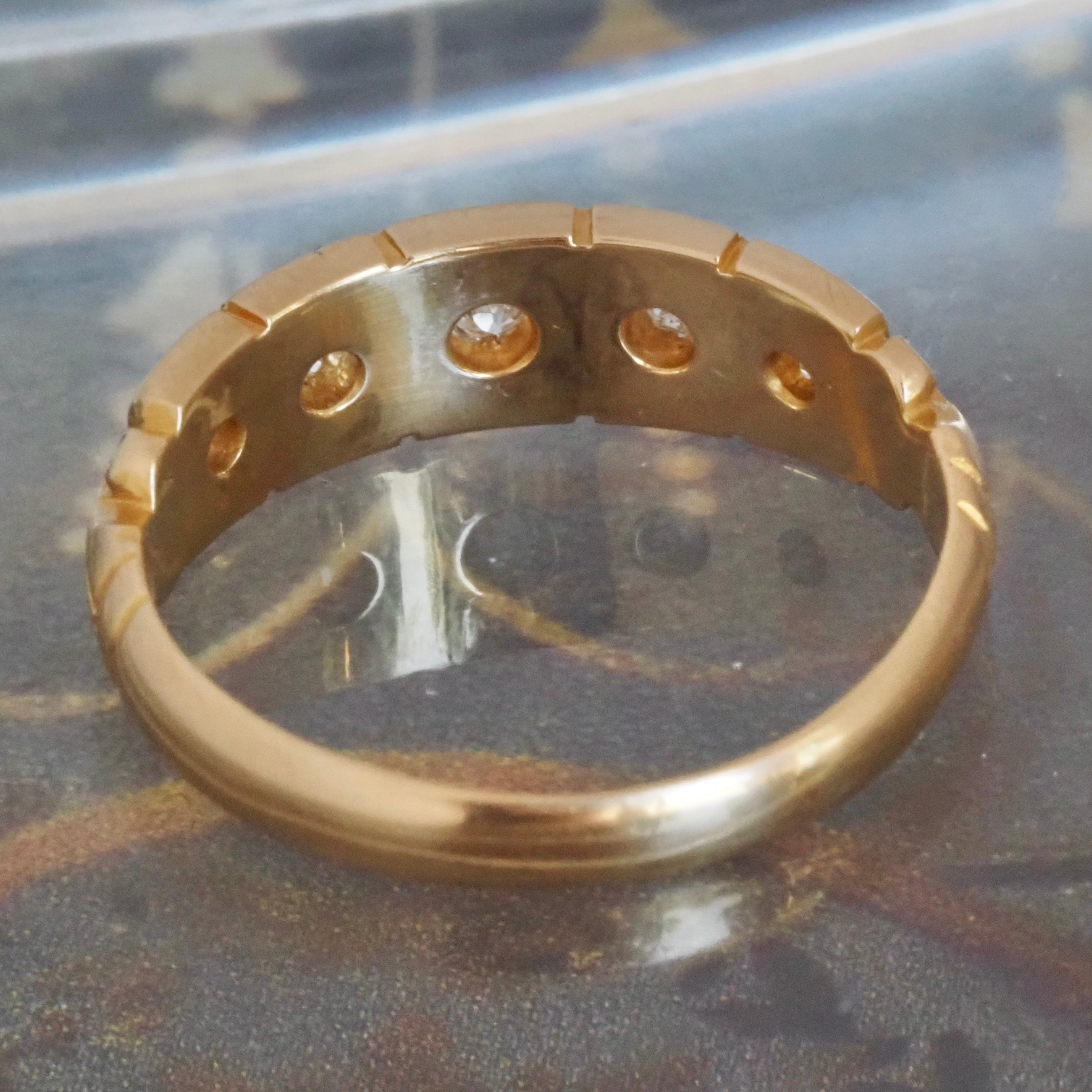 Antique c. 1890 English 18k Gold Flush Set Five Stone Diamond Ring