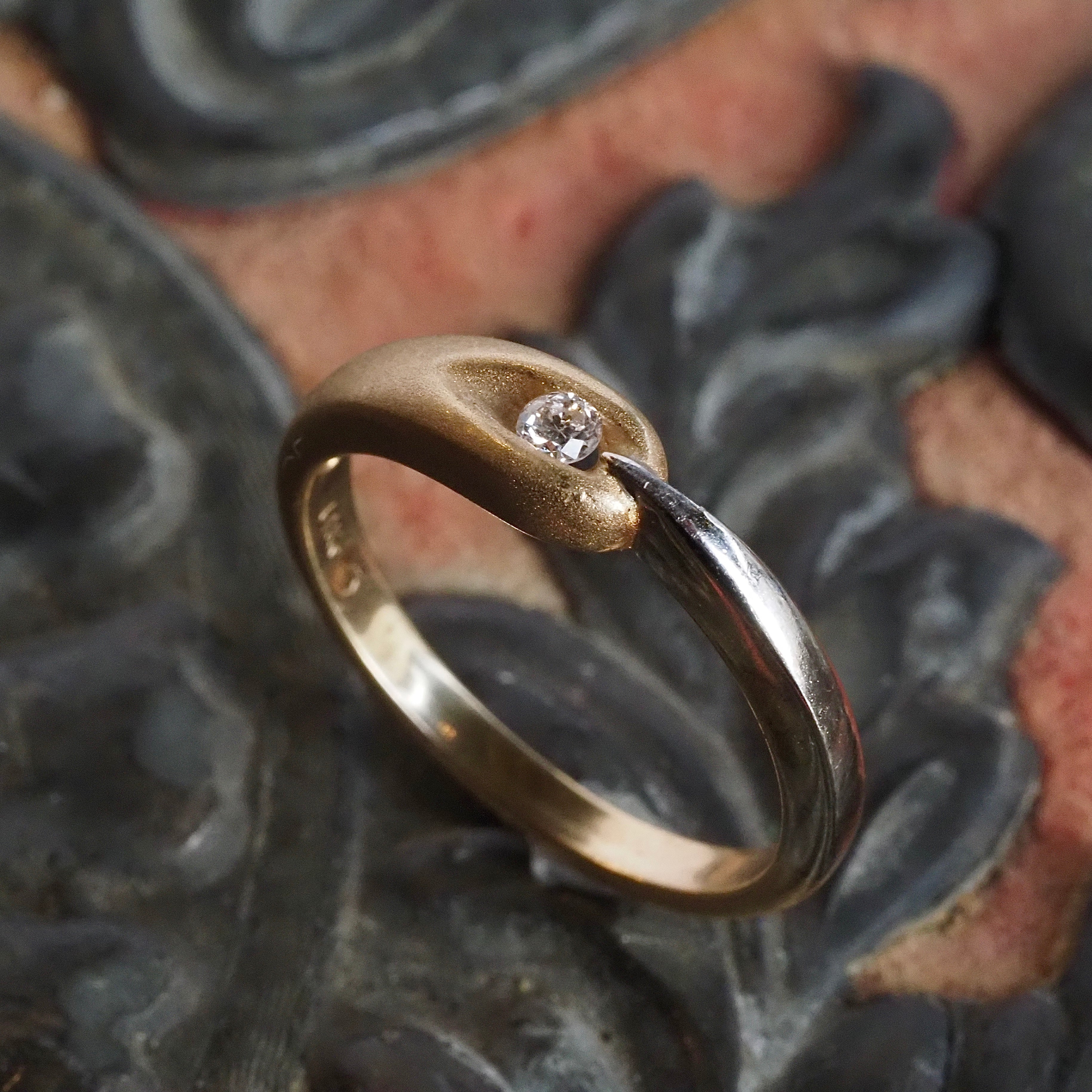Vintage Diamond Eye Ouroboros 14k White & Yellow Gold Ring