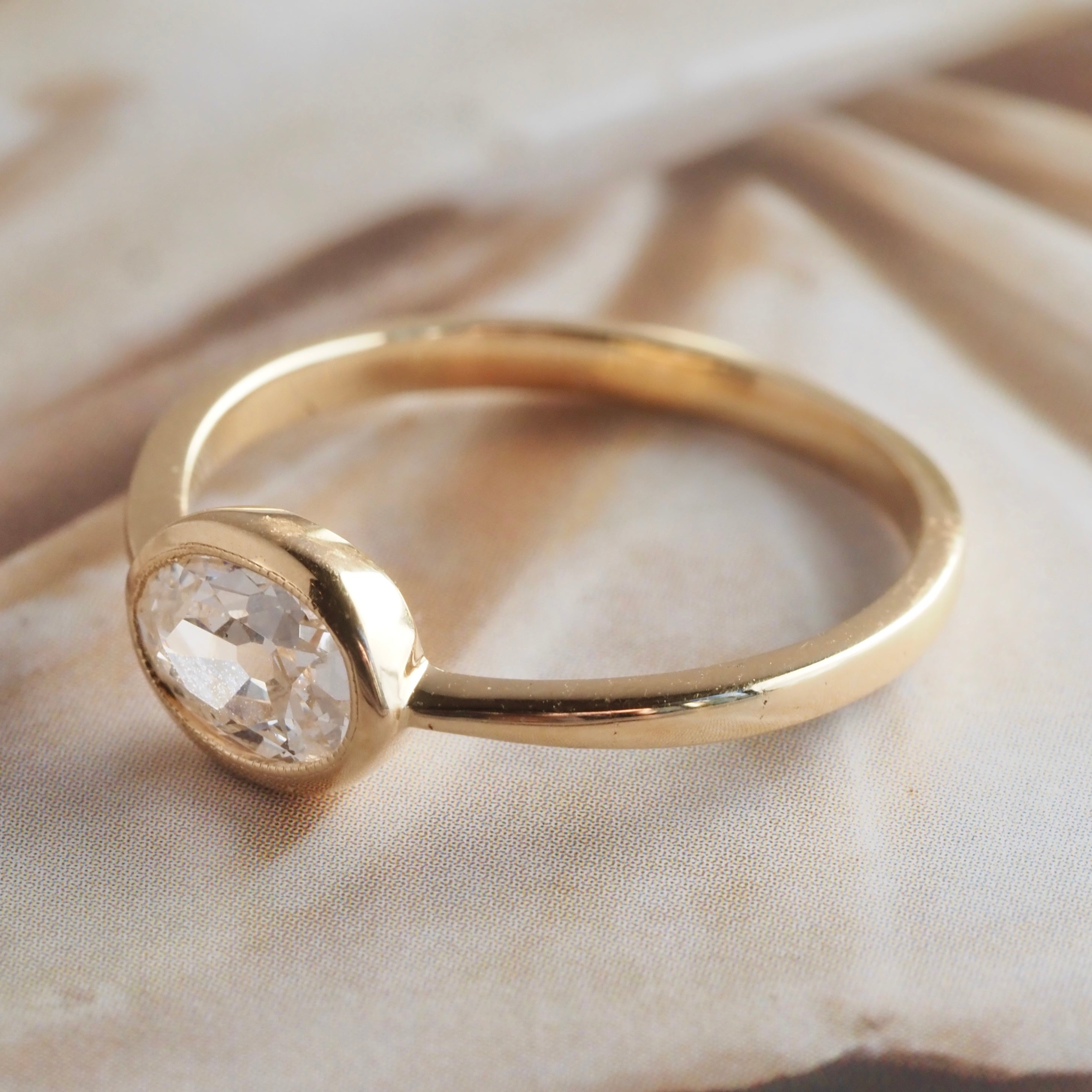 Oval Old European Cut Diamond Solitaire 14k Gold Engagement Ring