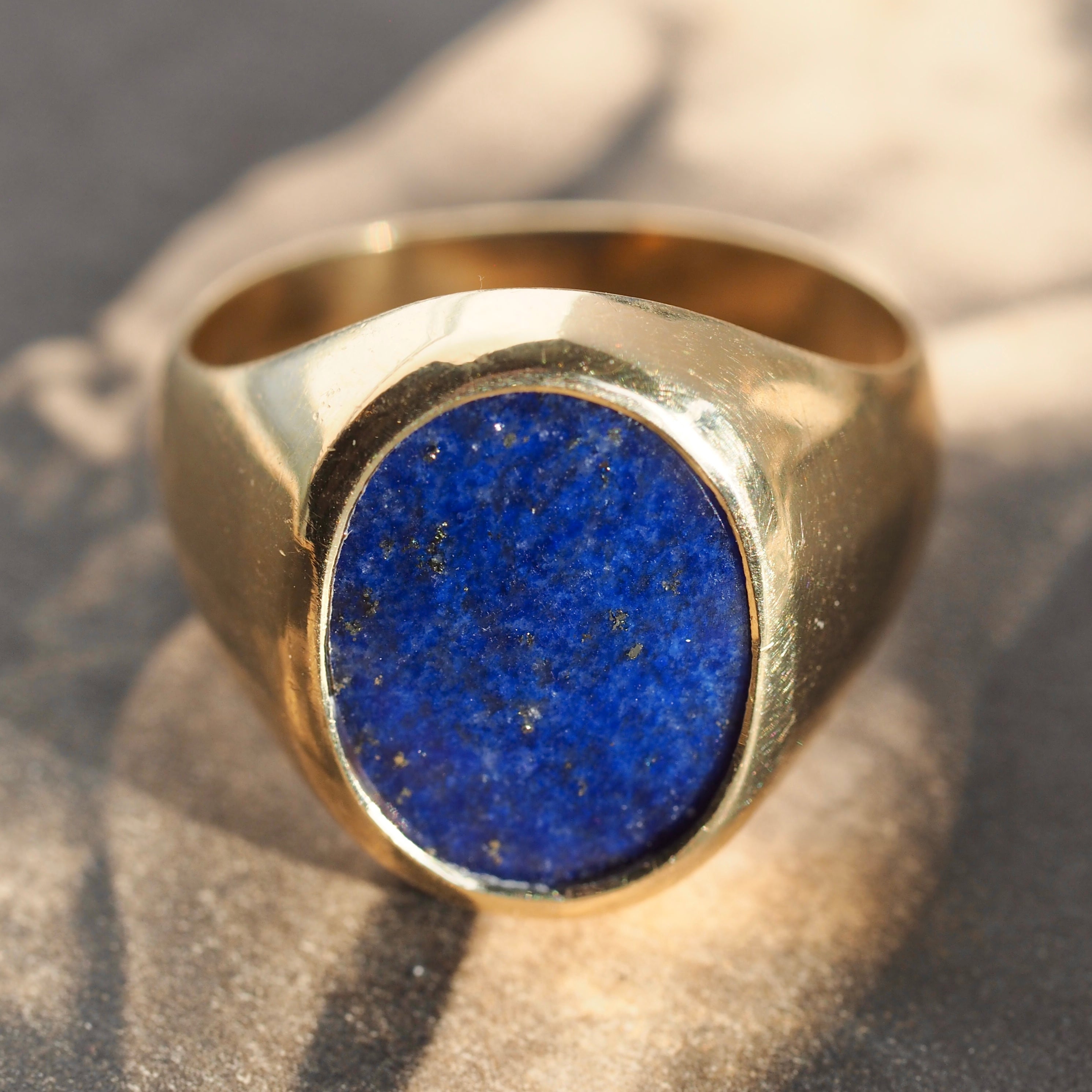 Vintage Greek 18k Gold Lapis Signet Ring