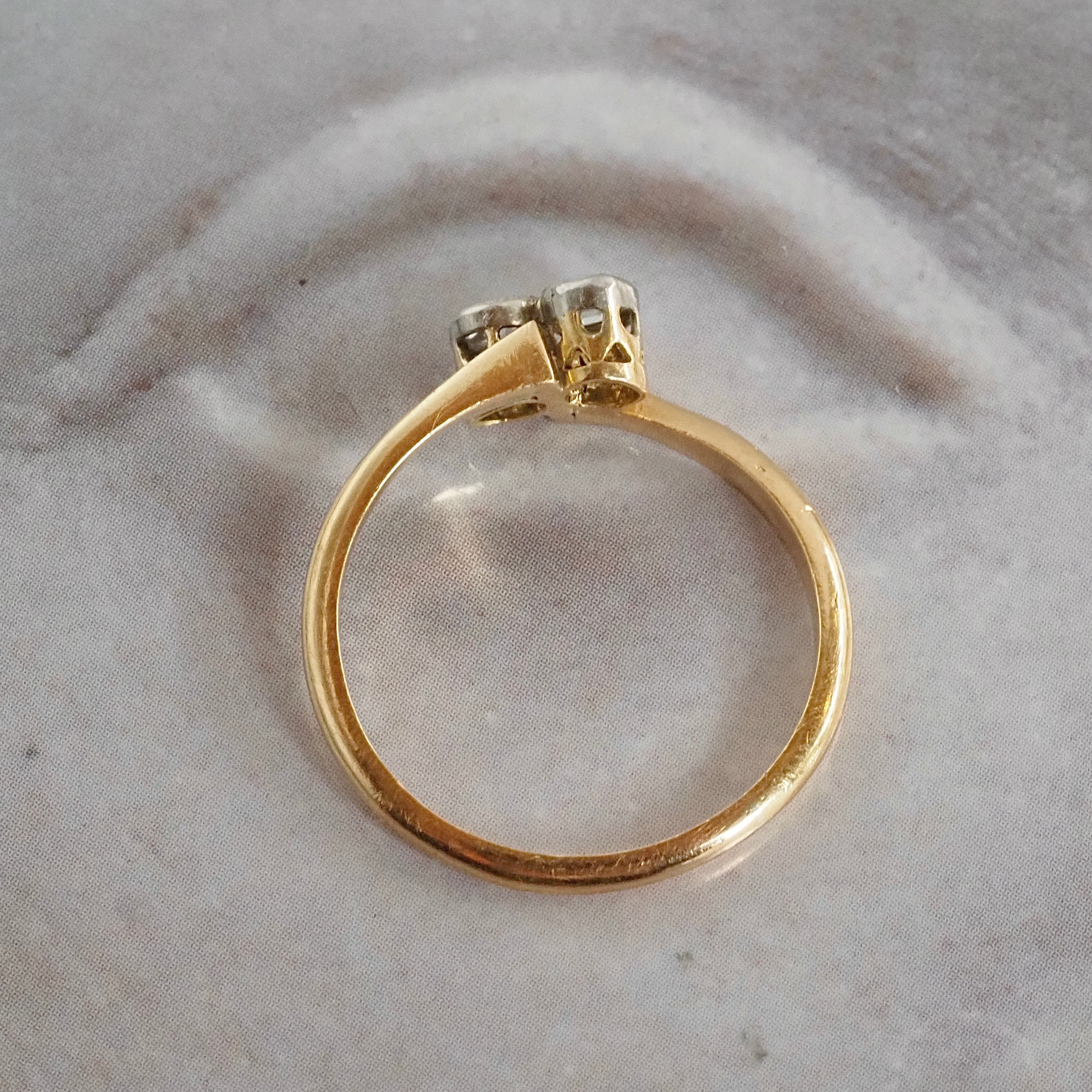Antique Moi et Toi Rose Cut Diamond 18k Gold & Platinum Ring