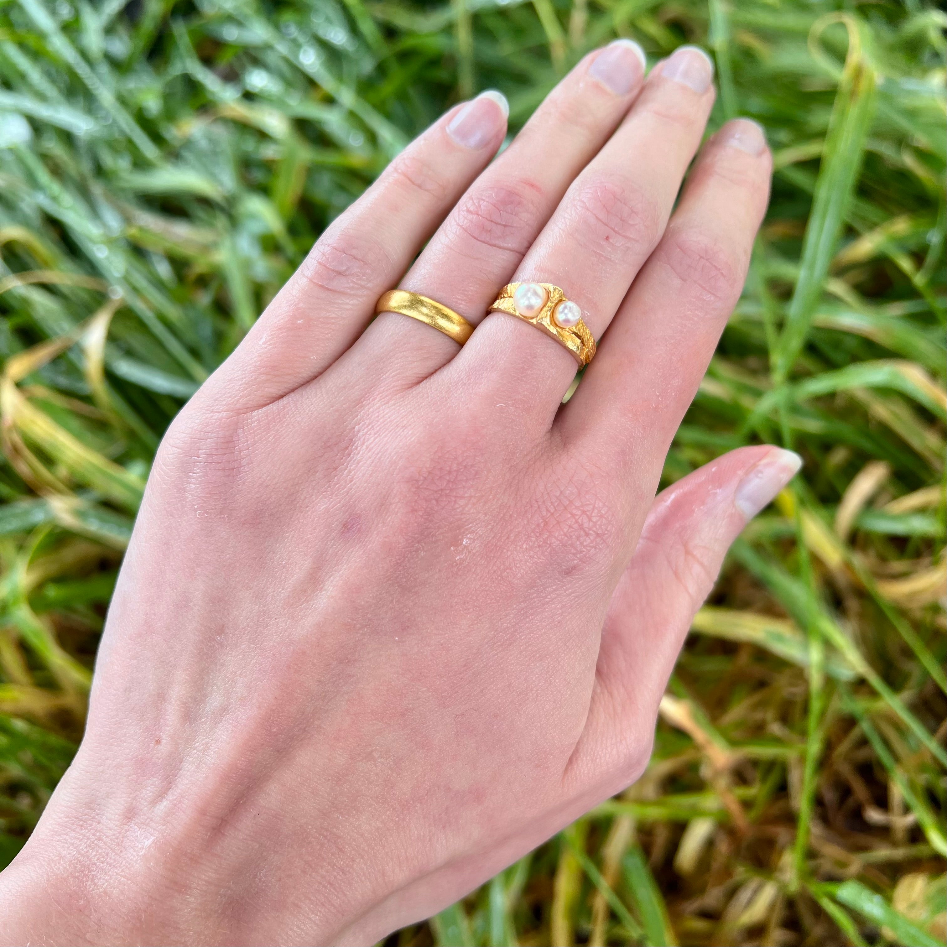 Vintage Modernist 18k Gold and Pearl Ring by Björn Weckström for Lapponia