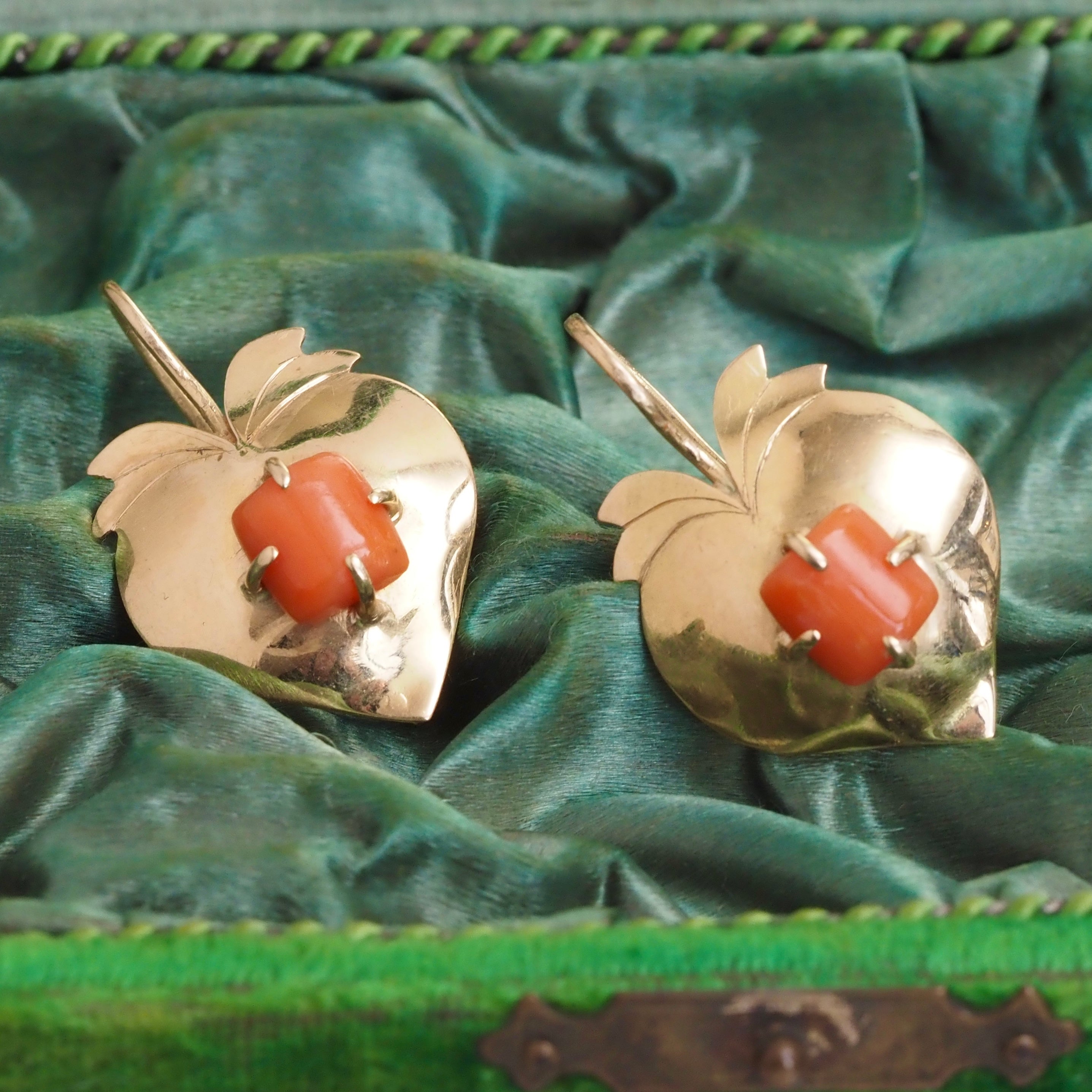 Antique Coral and 14k Gold Fruit Earrings