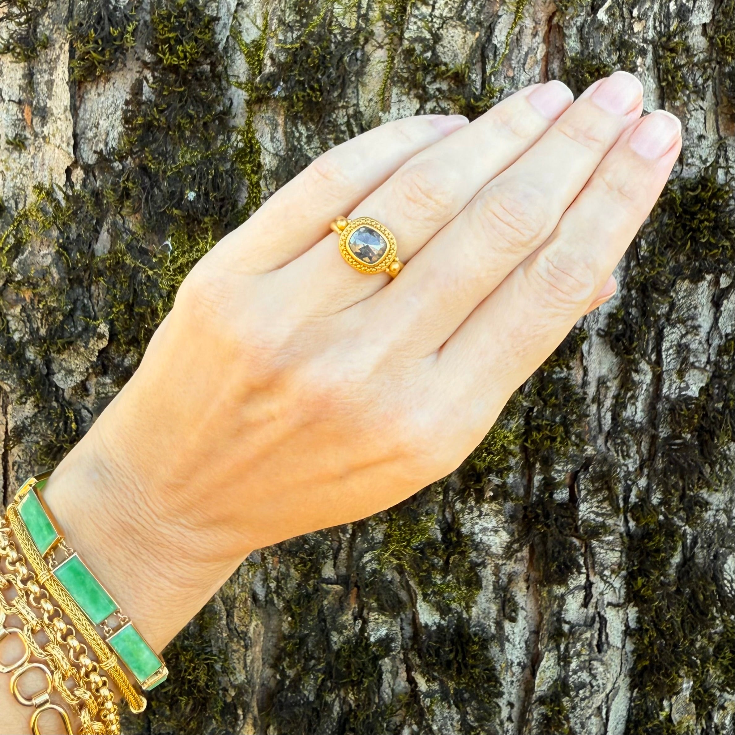 Salt and Pepper Rose Cut Diamond 22k Gold & 20k Gold Ring