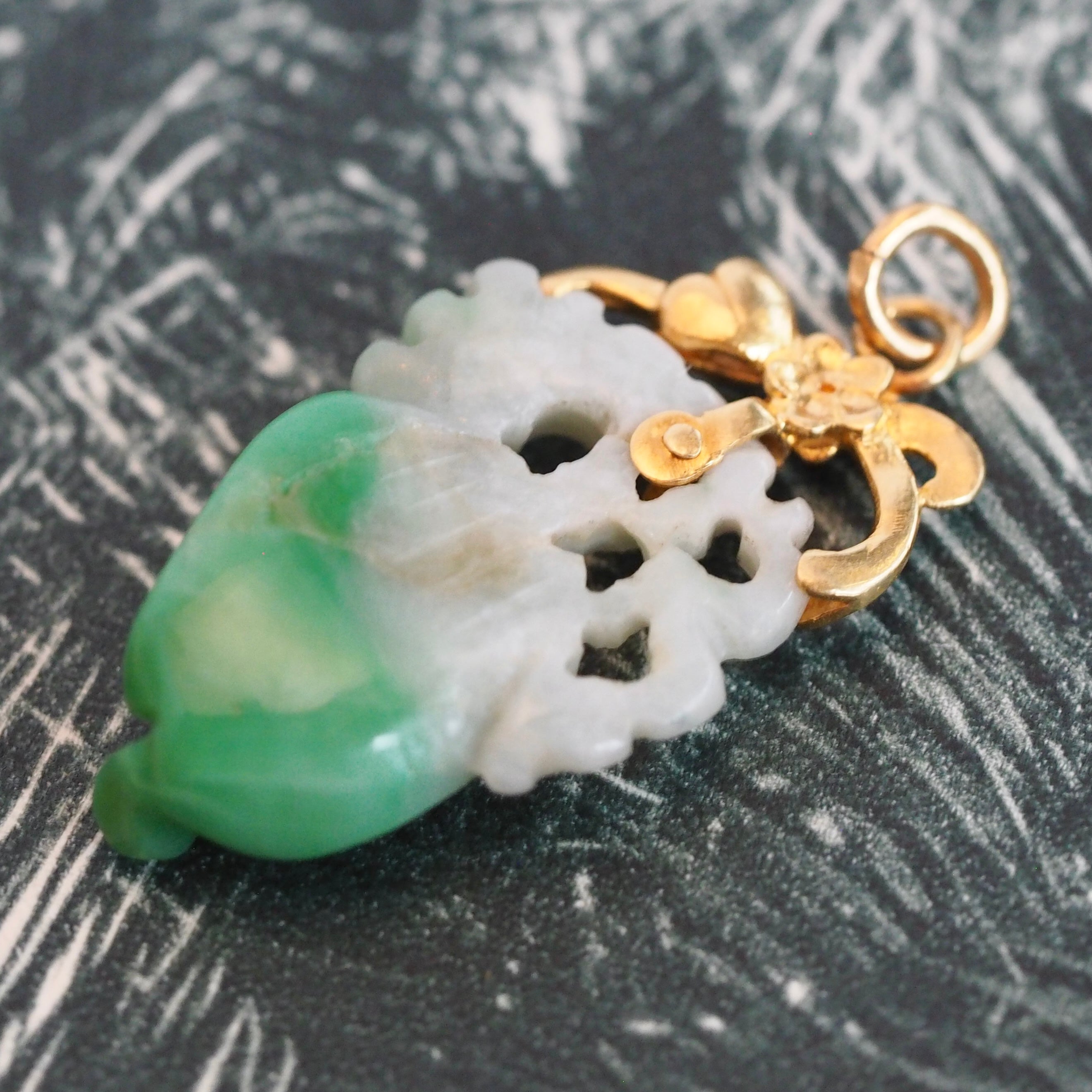 Antique 22k Gold Carved Jadeite Fruit Pendant