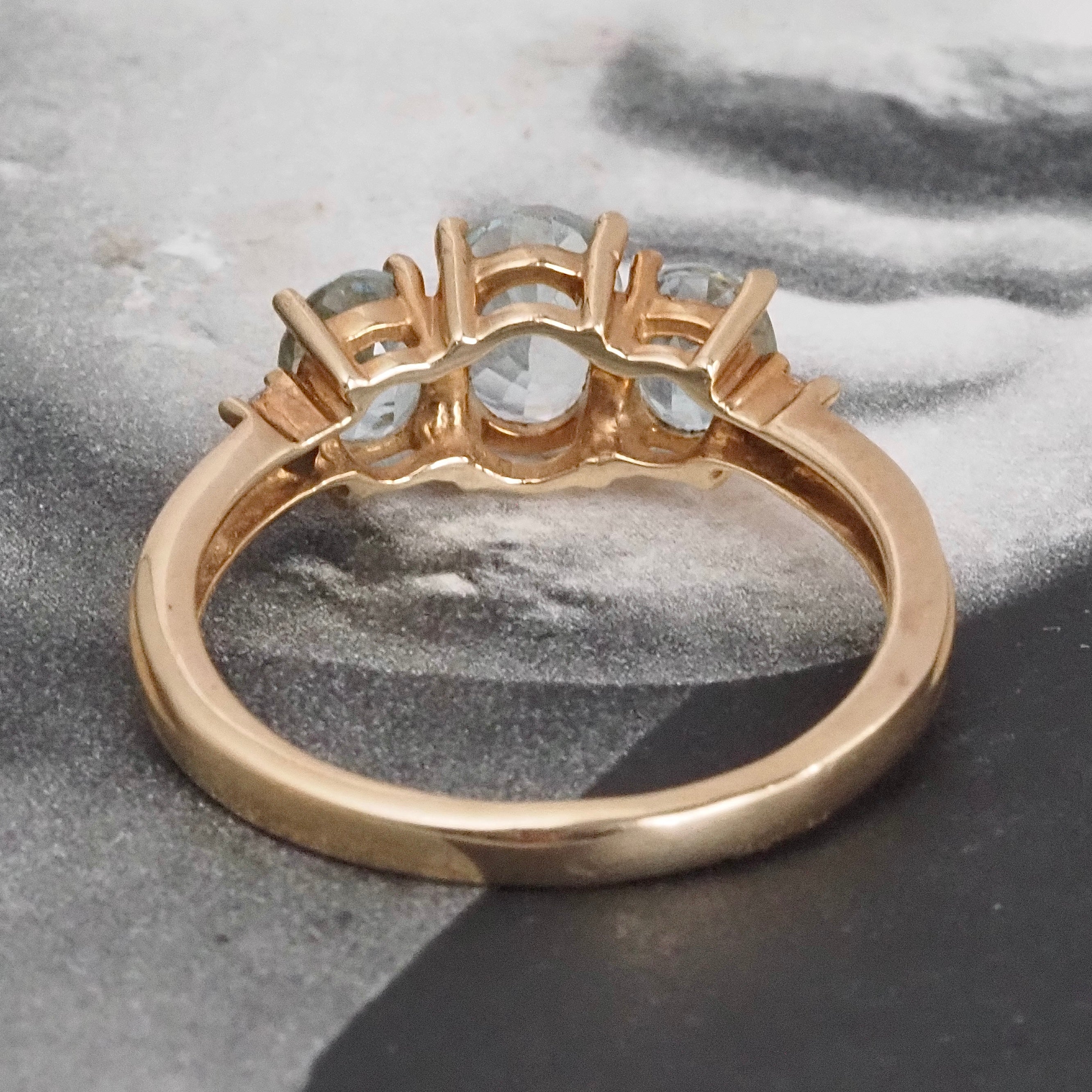 Vintage Aquamarine Trilogy 14k Gold Ring