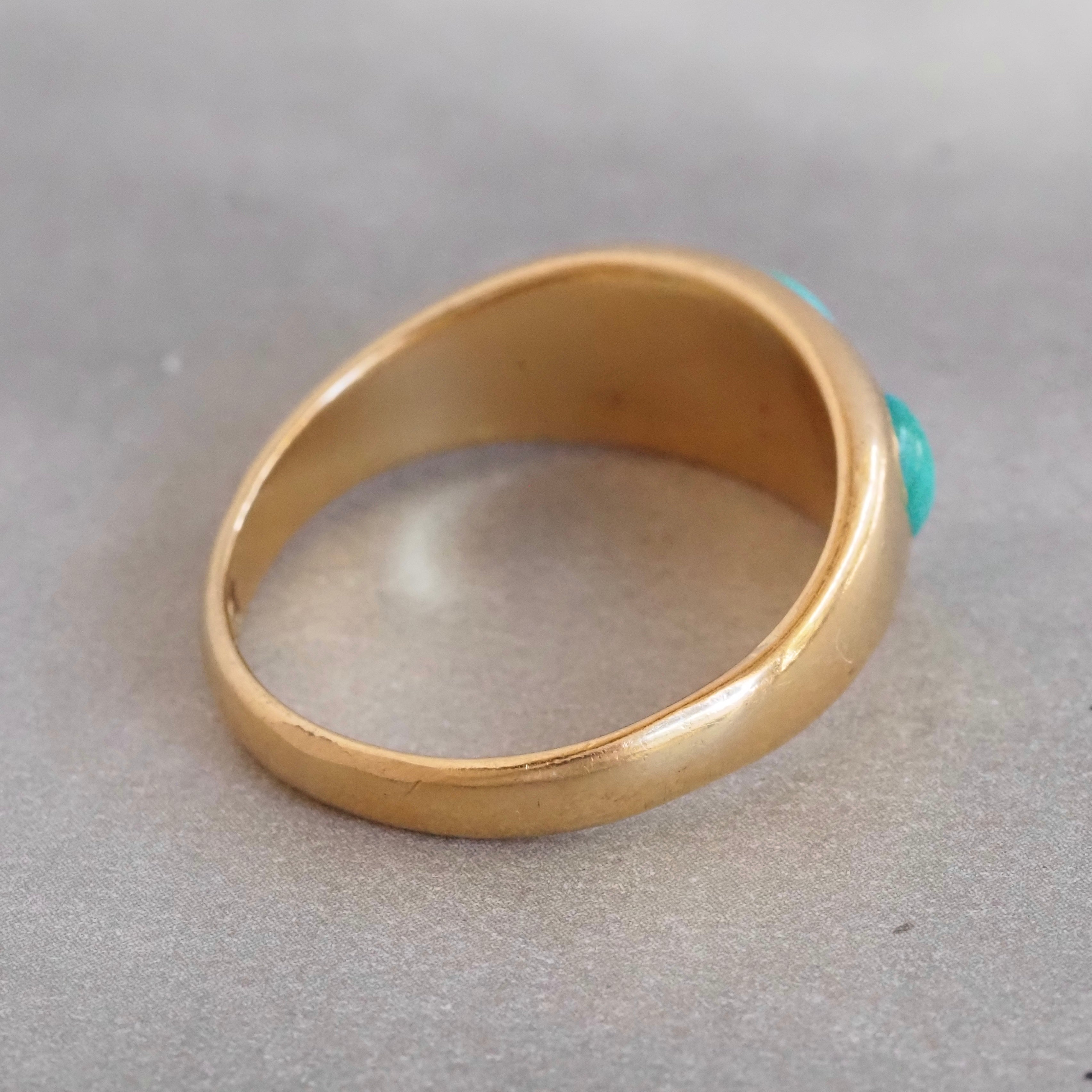 Antique Victorian Turquoise Flush Set Trilogy 18k Gold Ring
