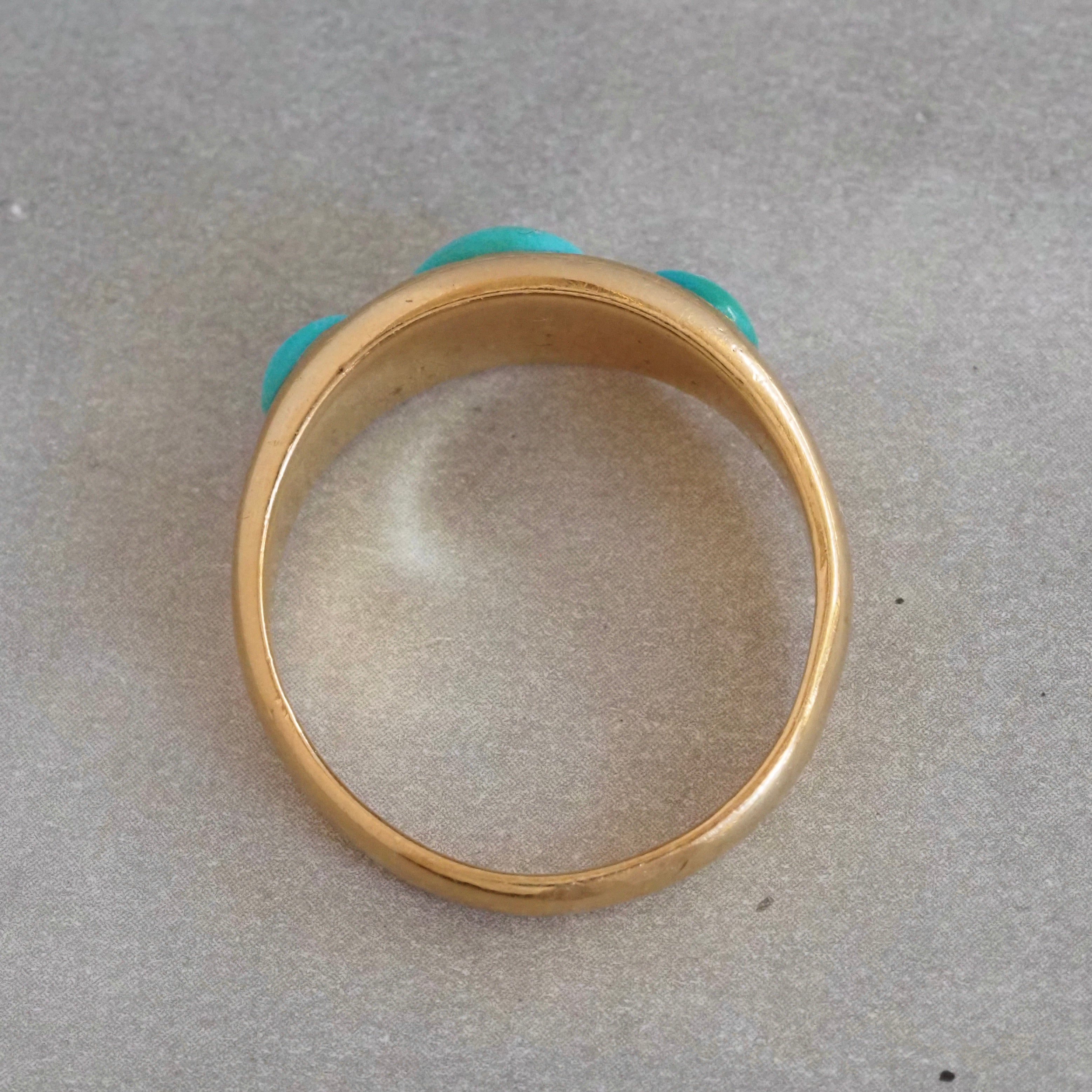 Antique Victorian Turquoise Flush Set Trilogy 18k Gold Ring