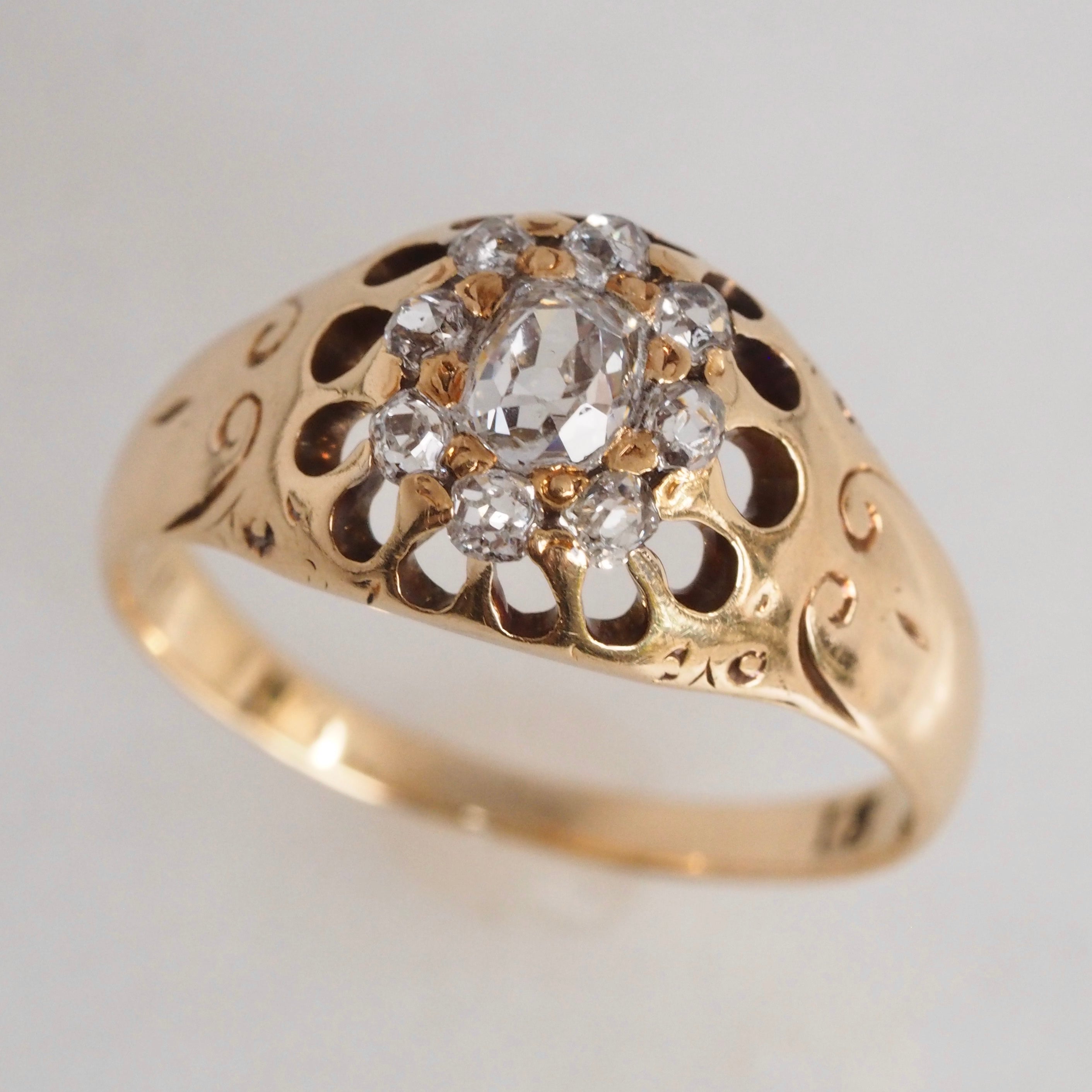 Antique Victorian 18k Gold Old Mine Cut Diamond Cluster Ring