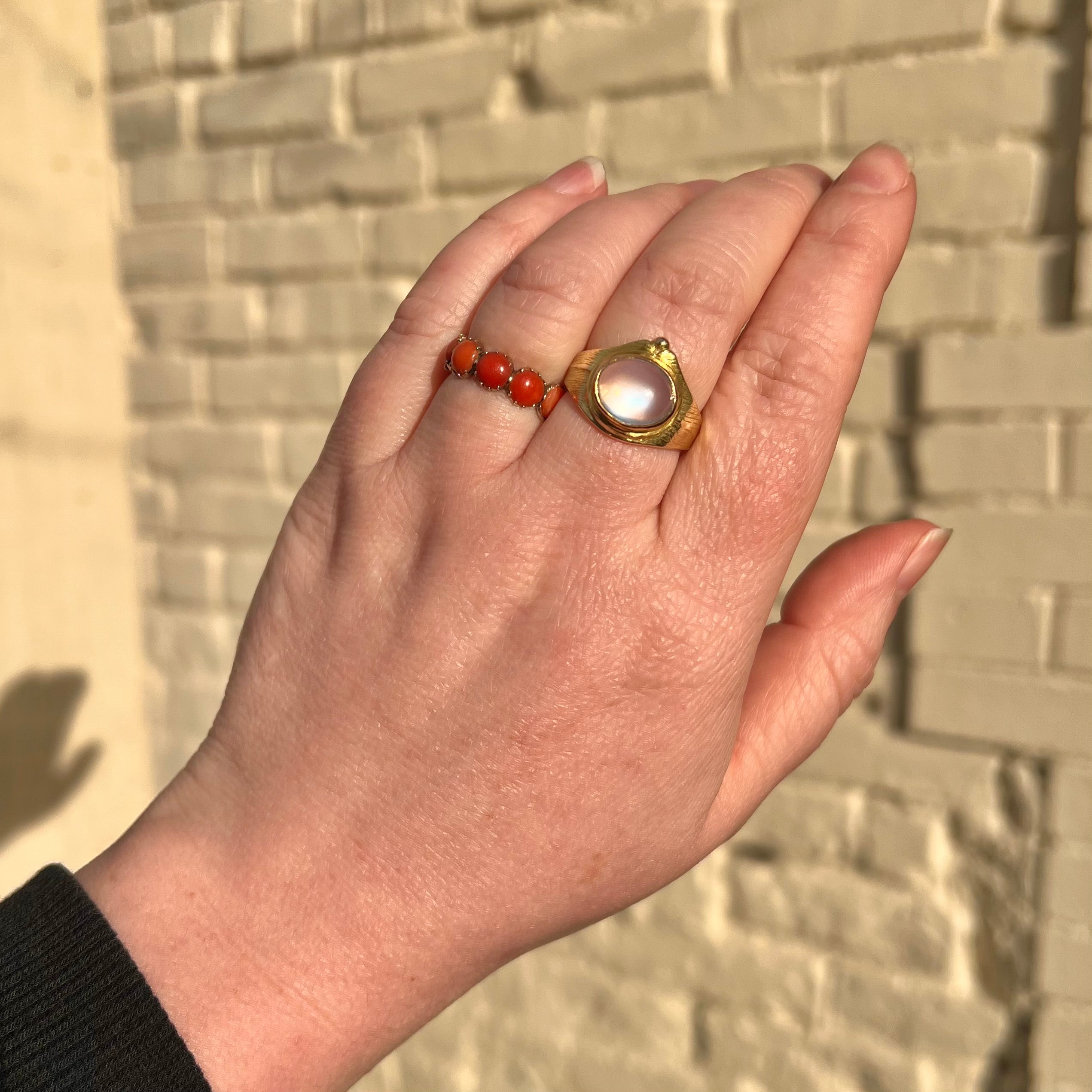 Antique Georgian Five Stone Coral 14k Gold Ring
