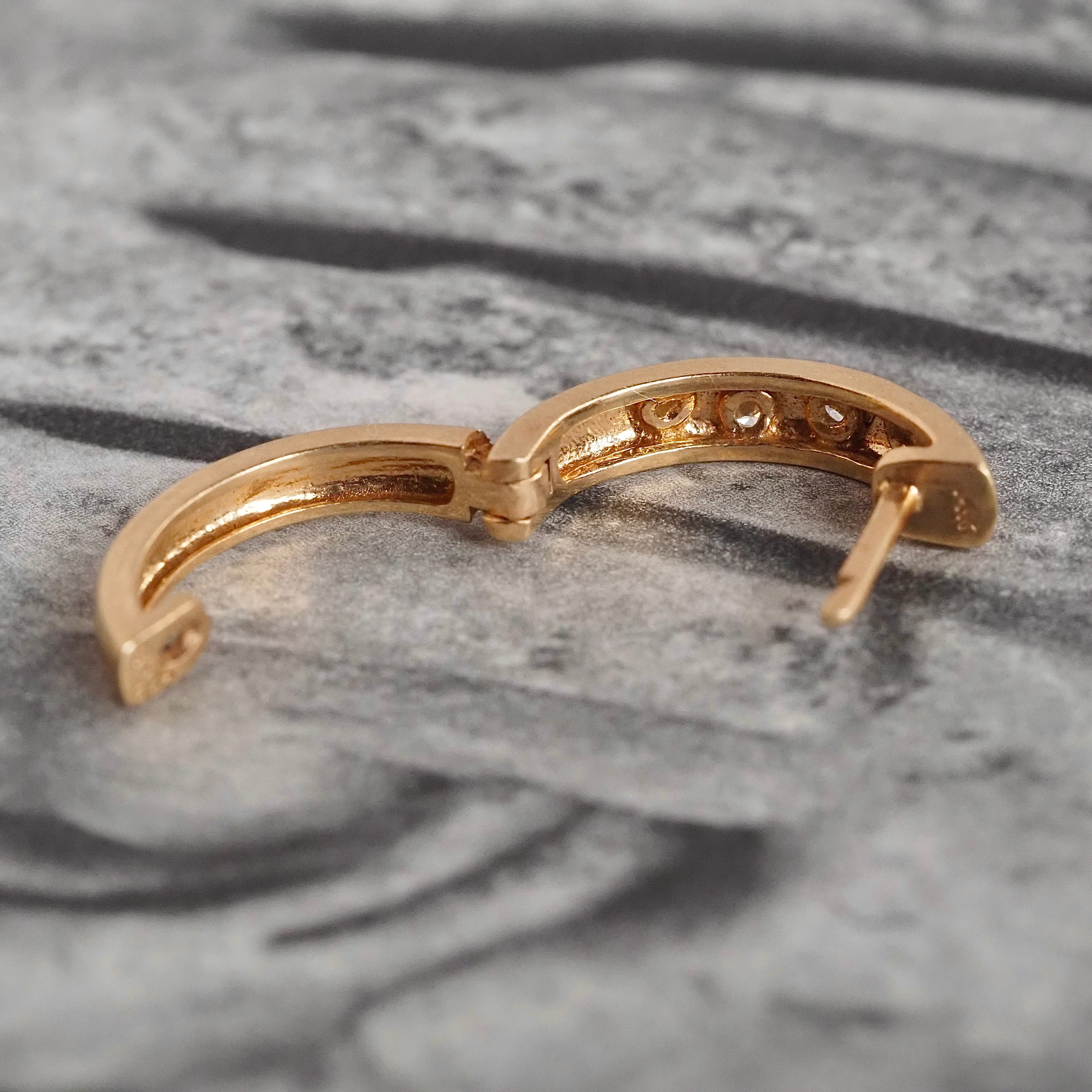 Vintage Diamond Huggie 14k Gold Hoops
