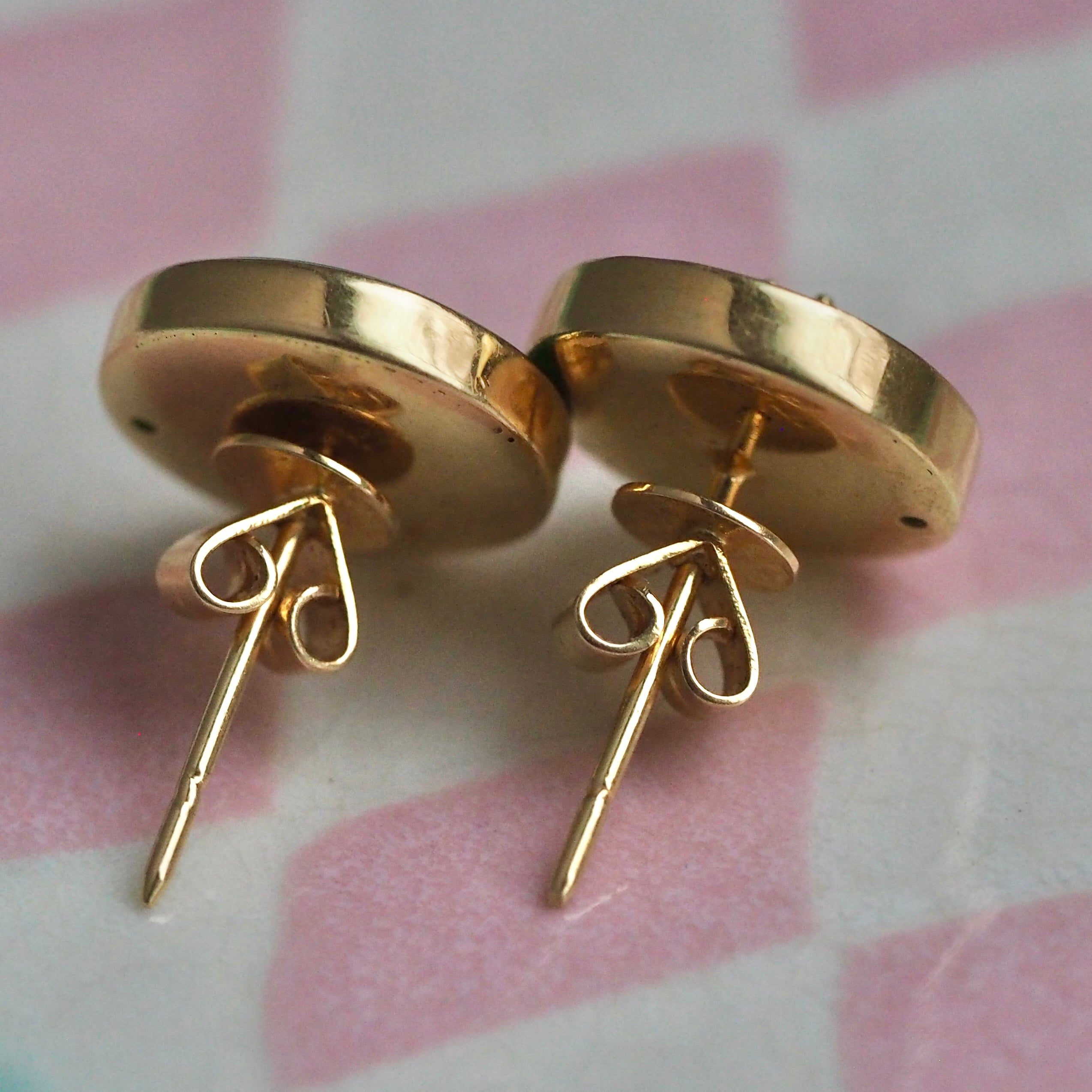 Vintage 18k Gold Jade & Diamond Earrings