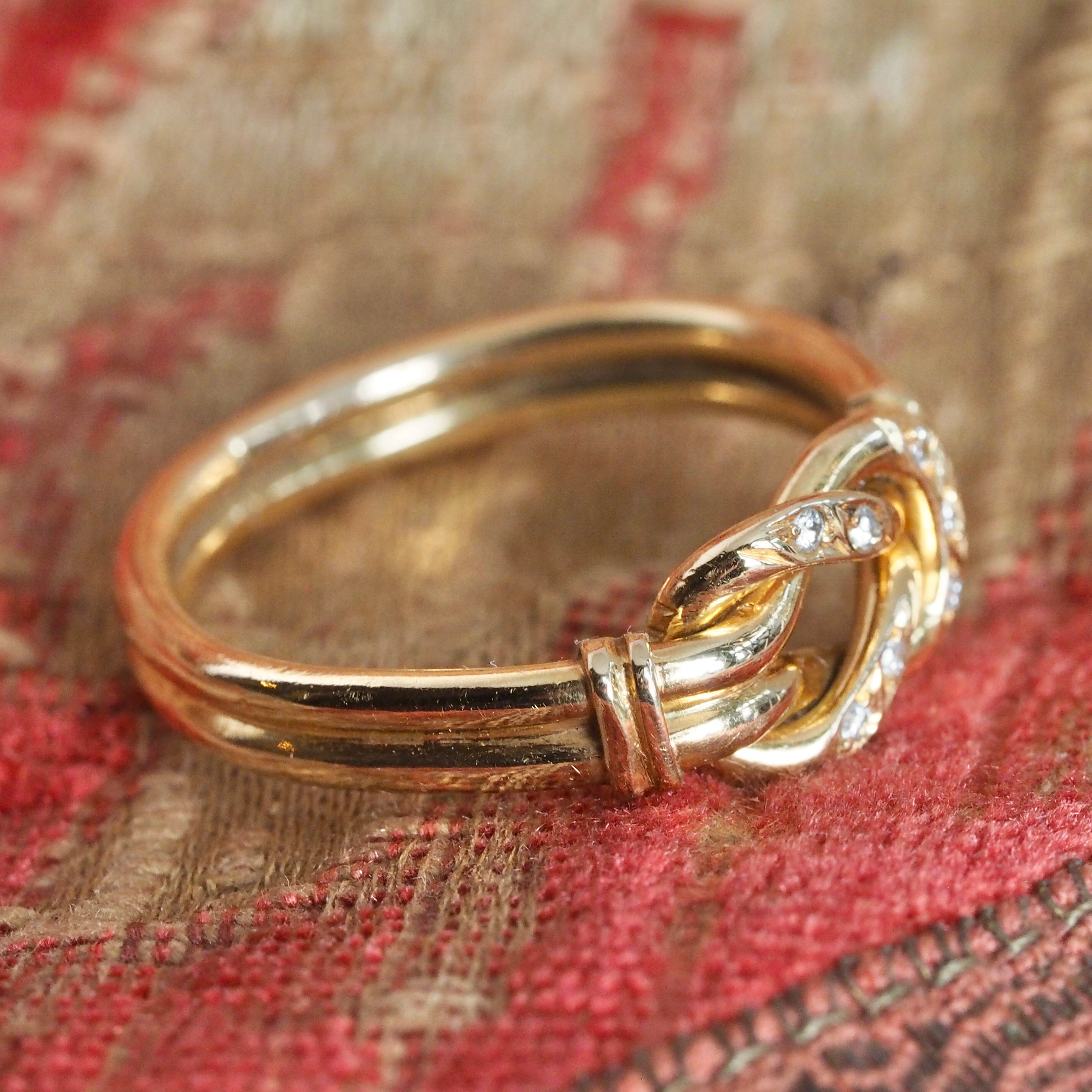 Vintage Portuguese 19k Gold Diamond Double Banded Knot Ring