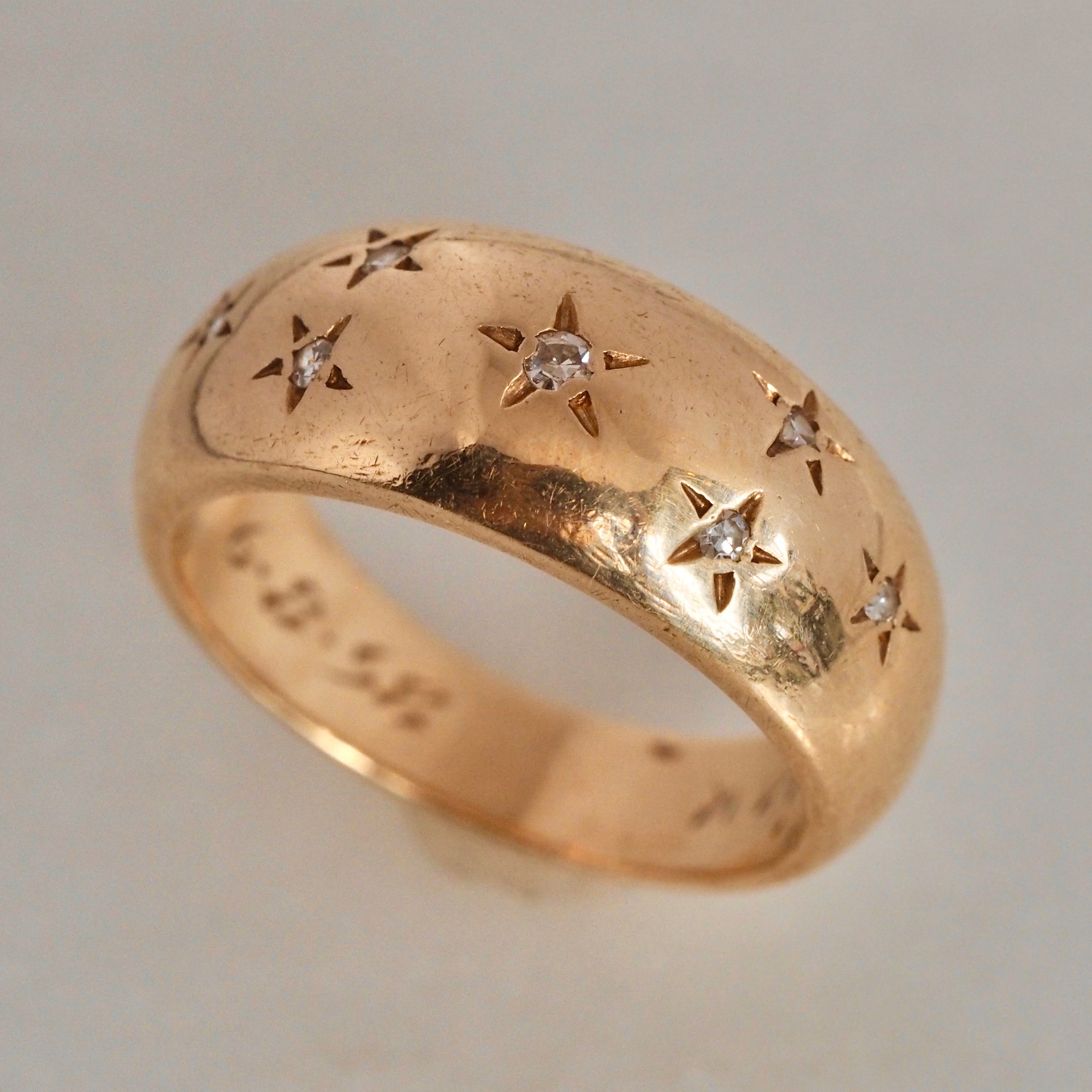 Midcentury Modern 14k Gold Diamond Starburst Dome Band