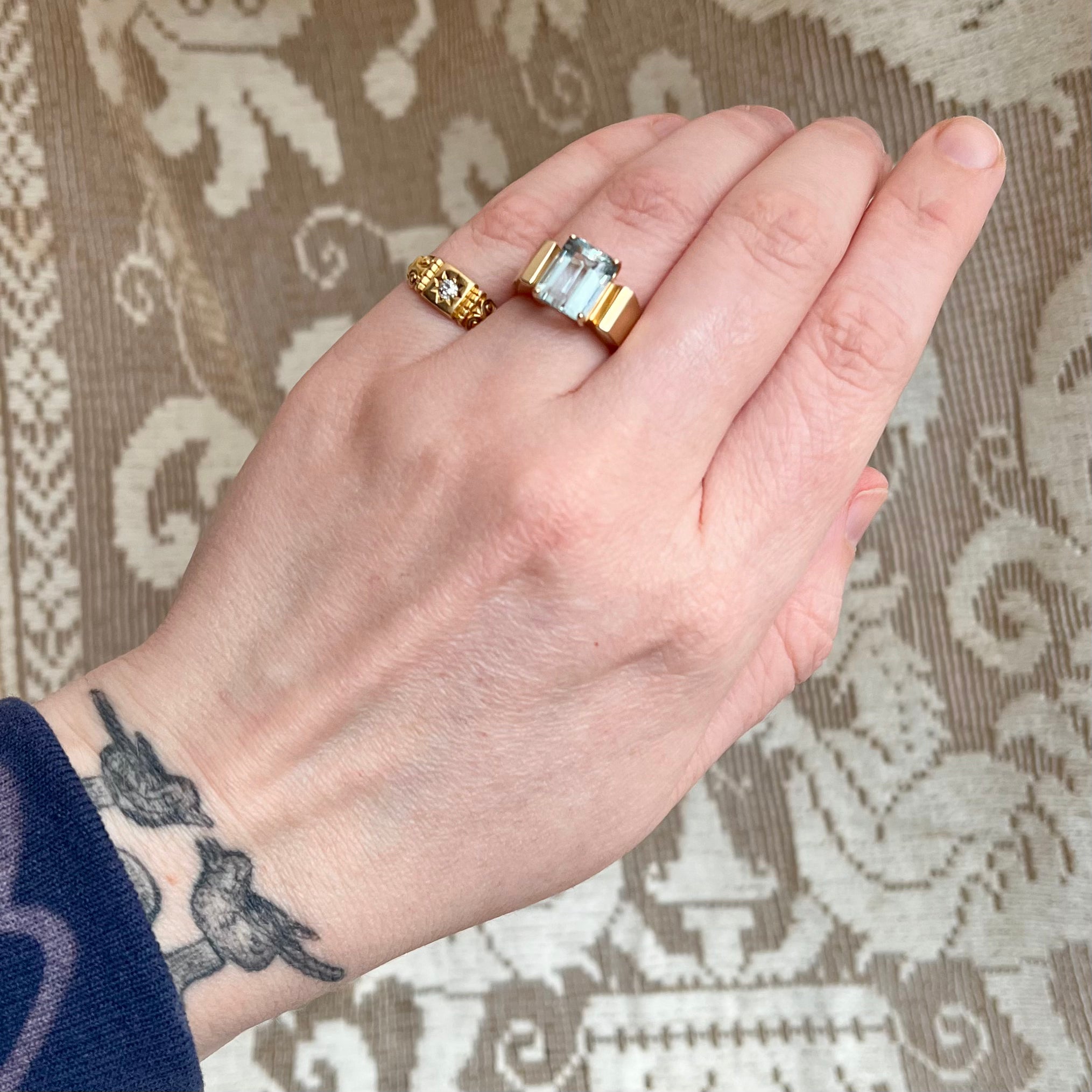 Antique Victorian 18k Gold Old Mine Cut Starburst Signet Ring