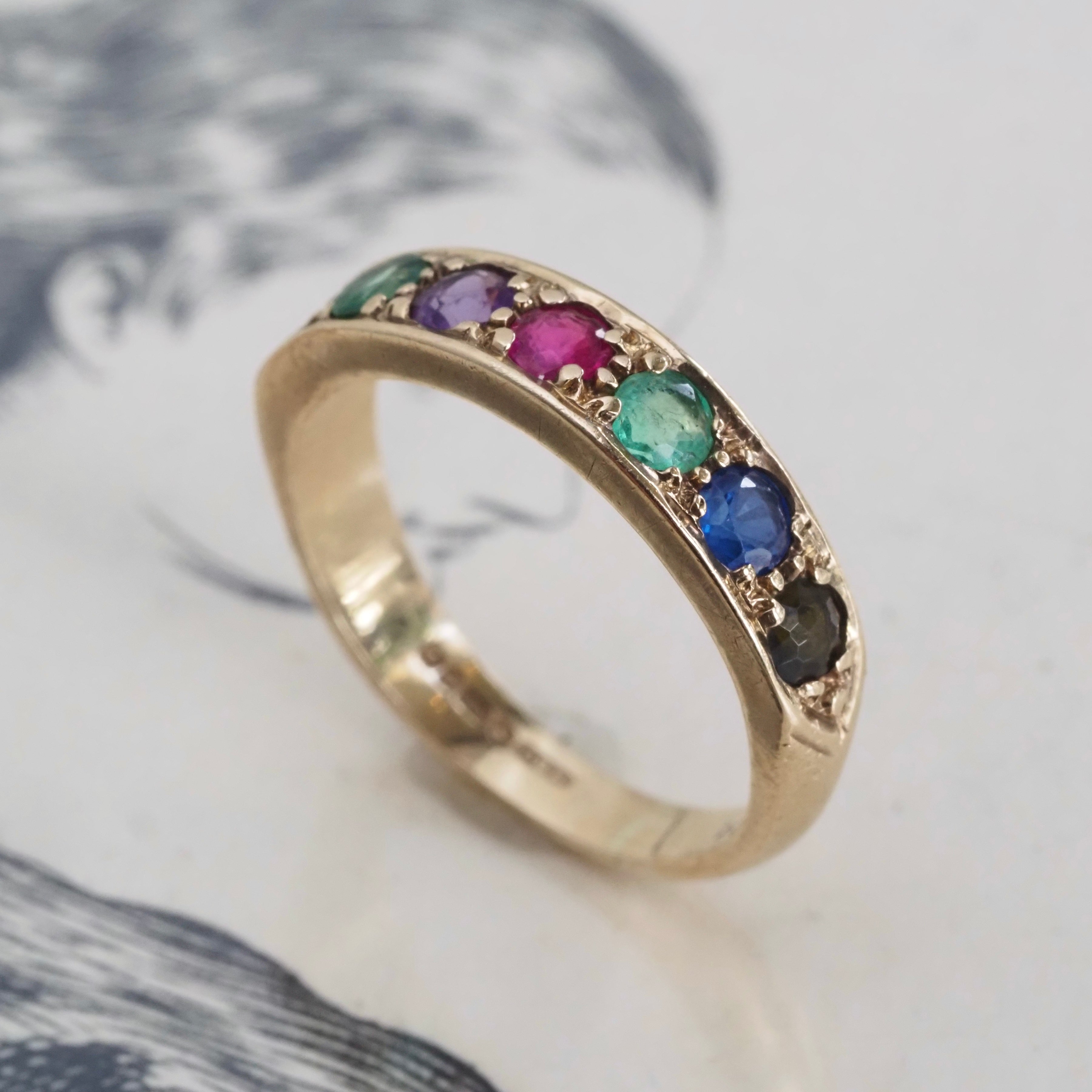 Antique c. 1938 English “Dearest” Acrostic 10k Gold Ring