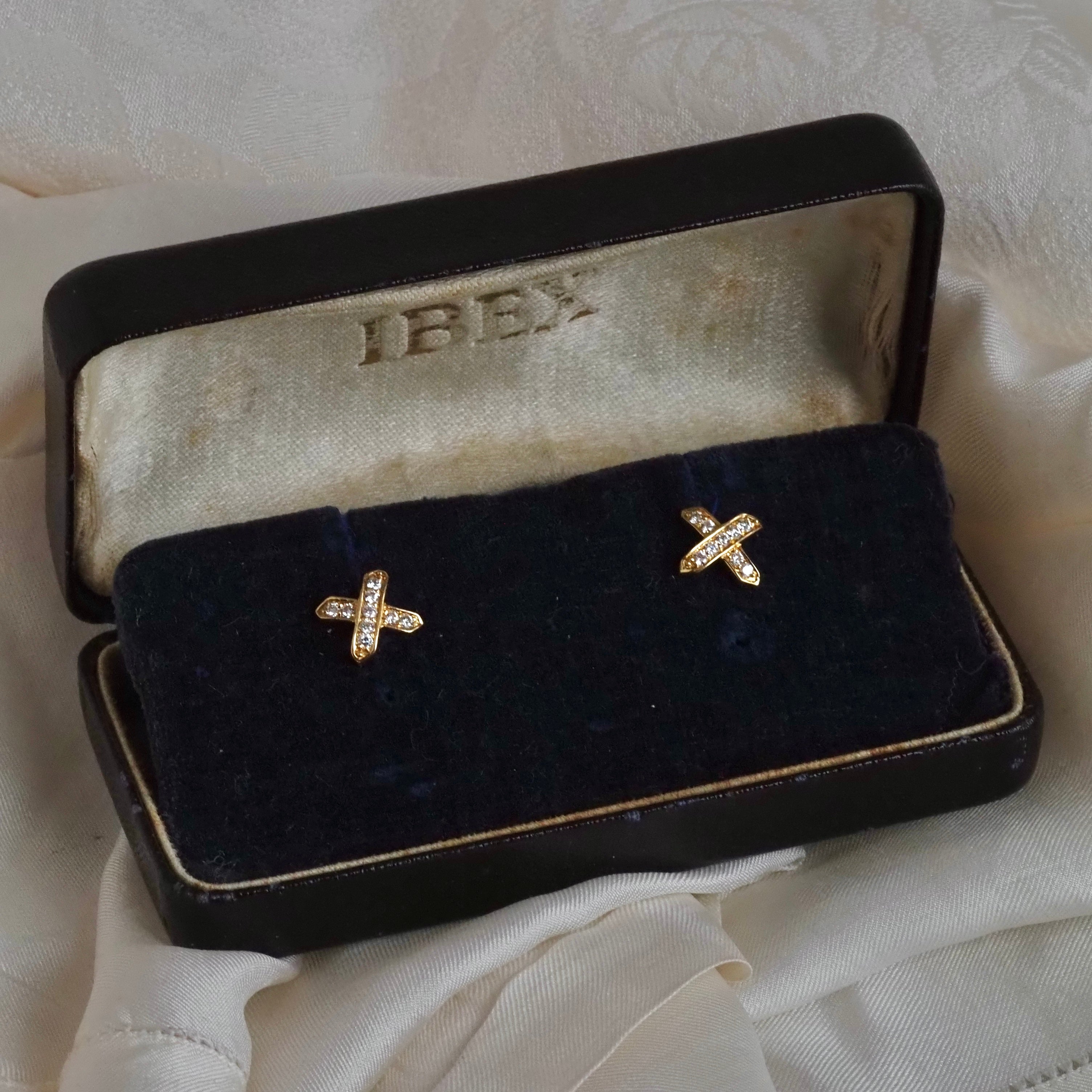 Vintage Diamond "X" 18k Gold Stud Earrings