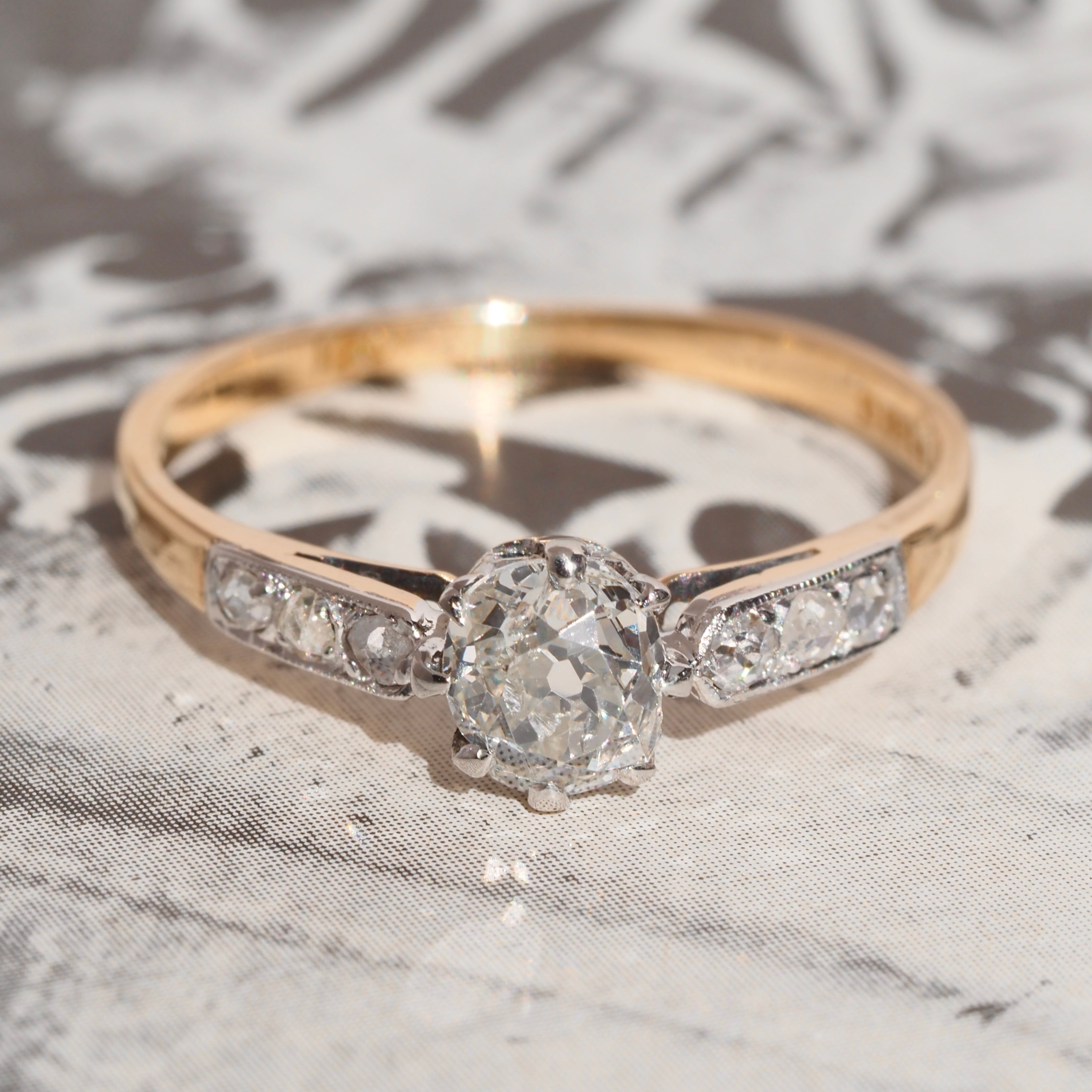 Antique English Edwardian c. 1900 Old Mine Cut Diamond 14k Gold Engagement Ring