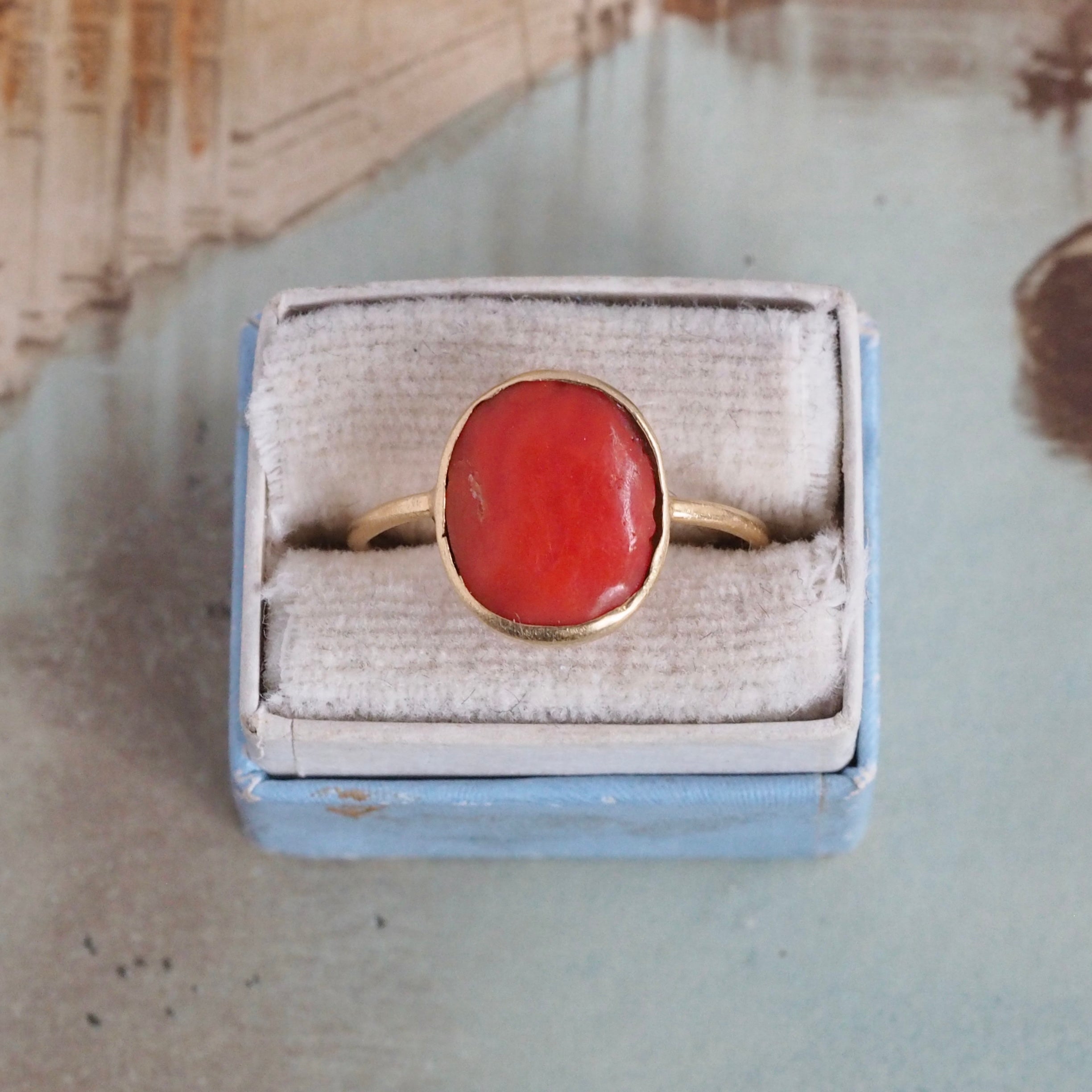 Antique Italian 22k Gold Bezel Set Coral Ring