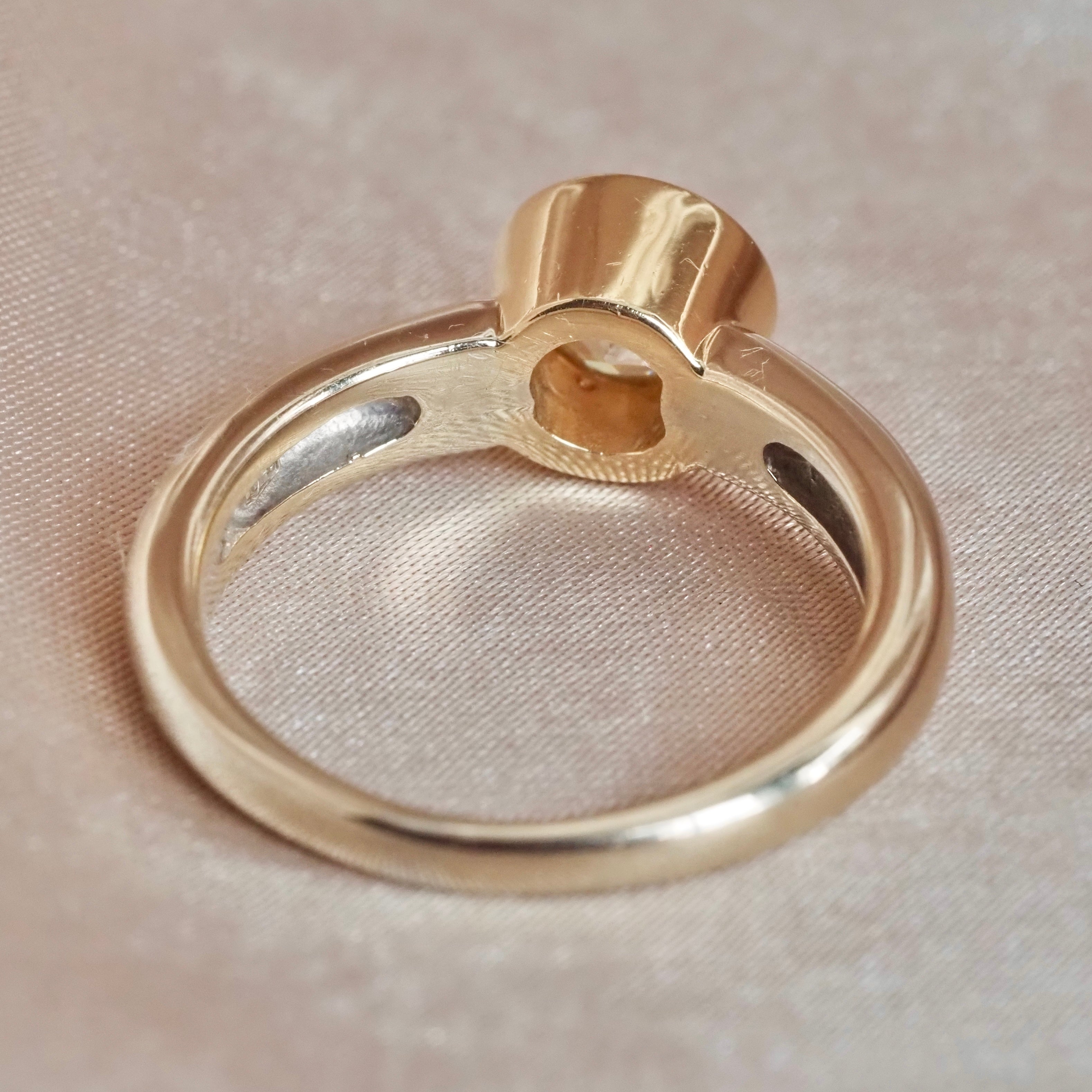 Vintage 14k White & Yellow Gold Bezel Set Old European Cut Diamond Ring