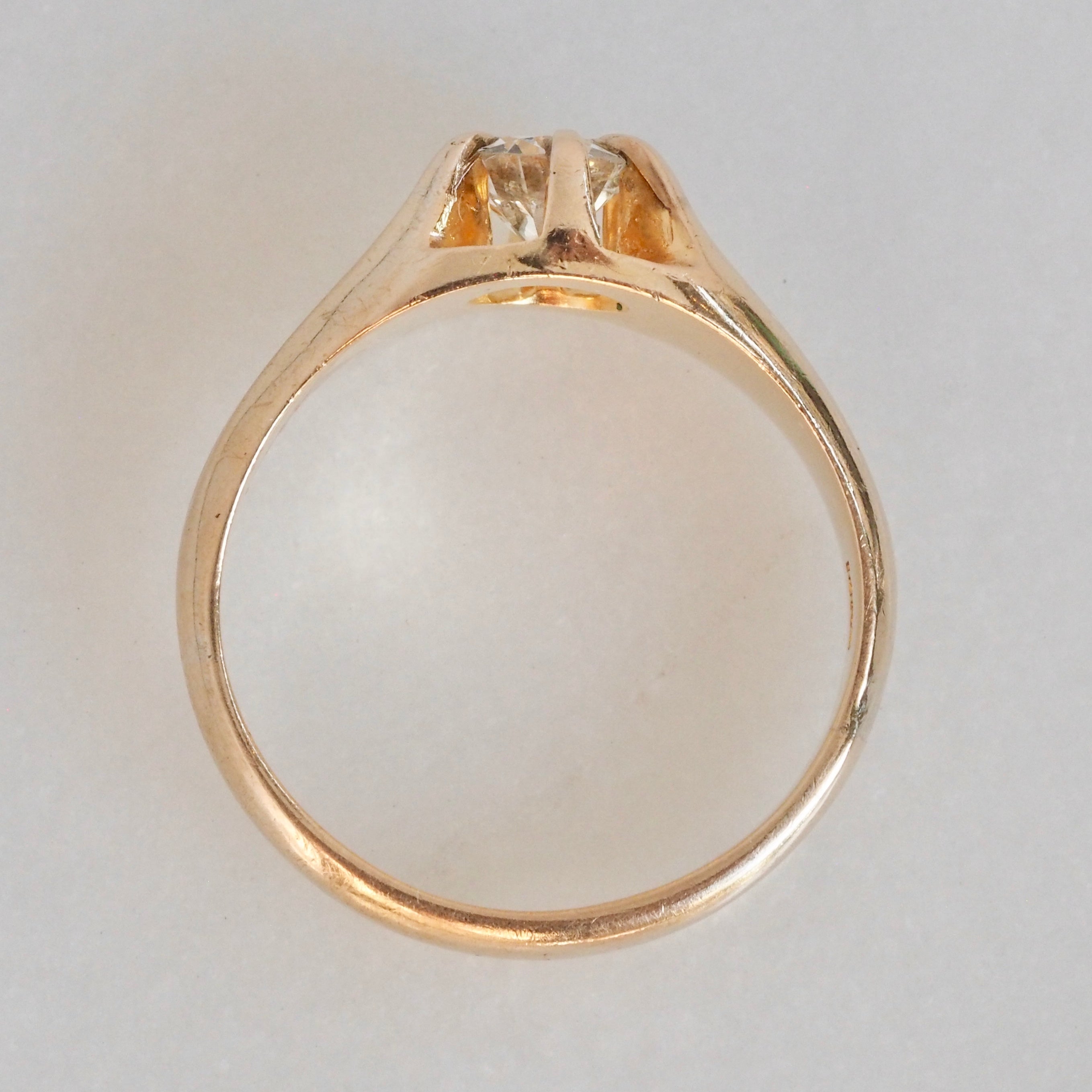 Antique 14k Gold Transitional Diamond Belcher Set Ring