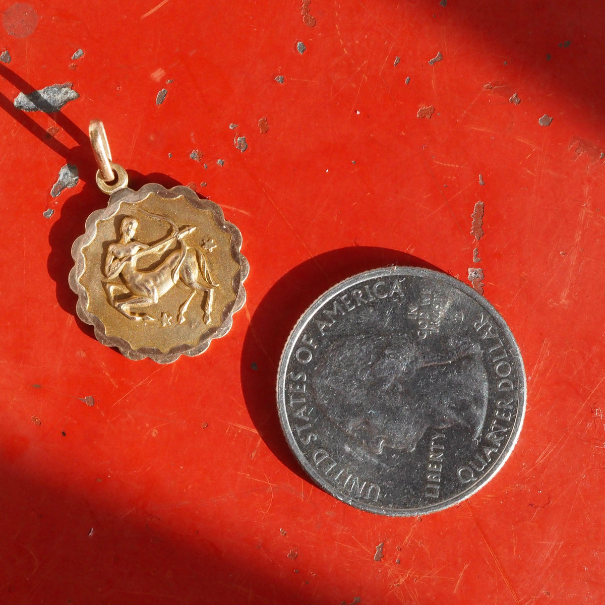 Vintage Sagittarius Scalloped 14k Gold Charm