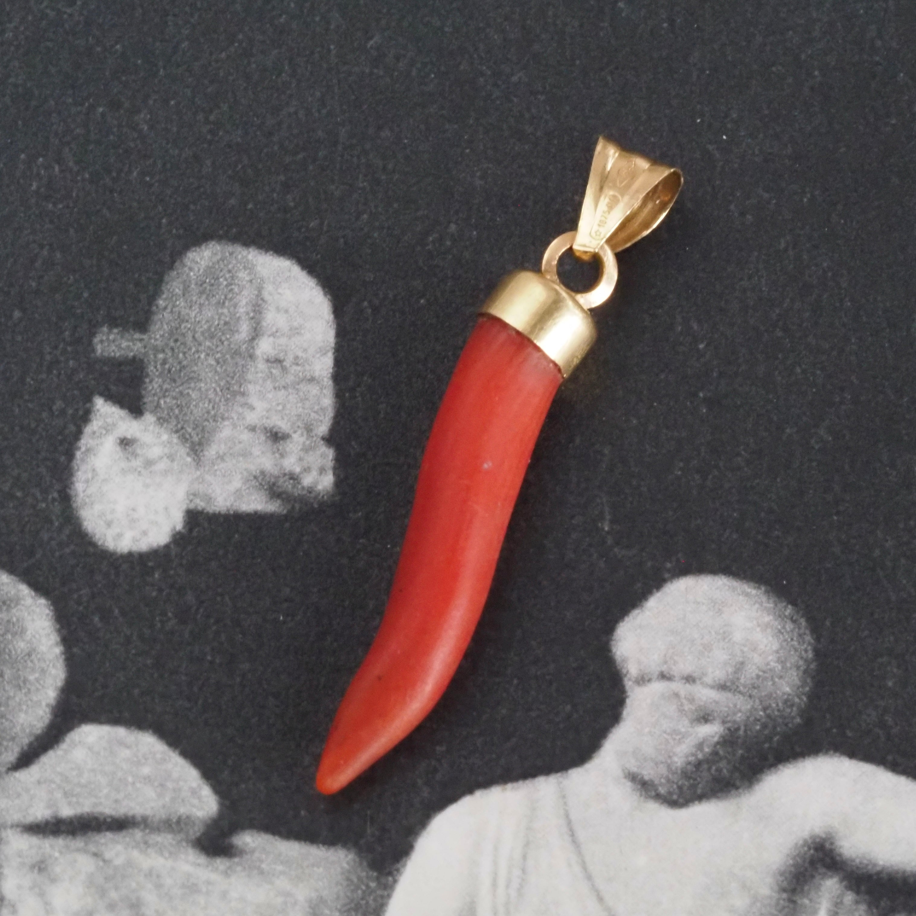 Antique 18k Gold Coral Cornicello Charm