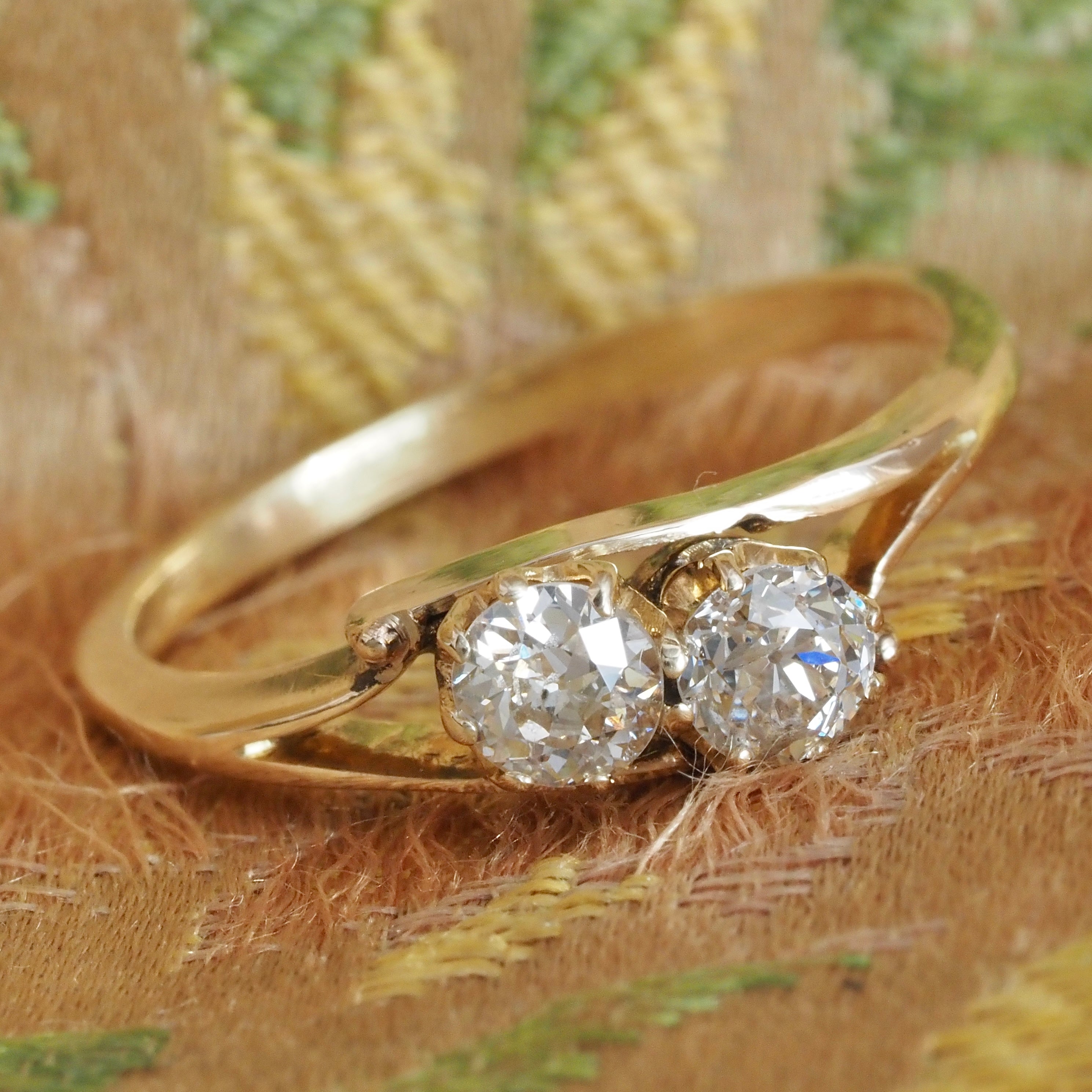 Antique Art Nouveau English Moi et Toi Old European Cut Diamond 18k Gold Engagement Ring