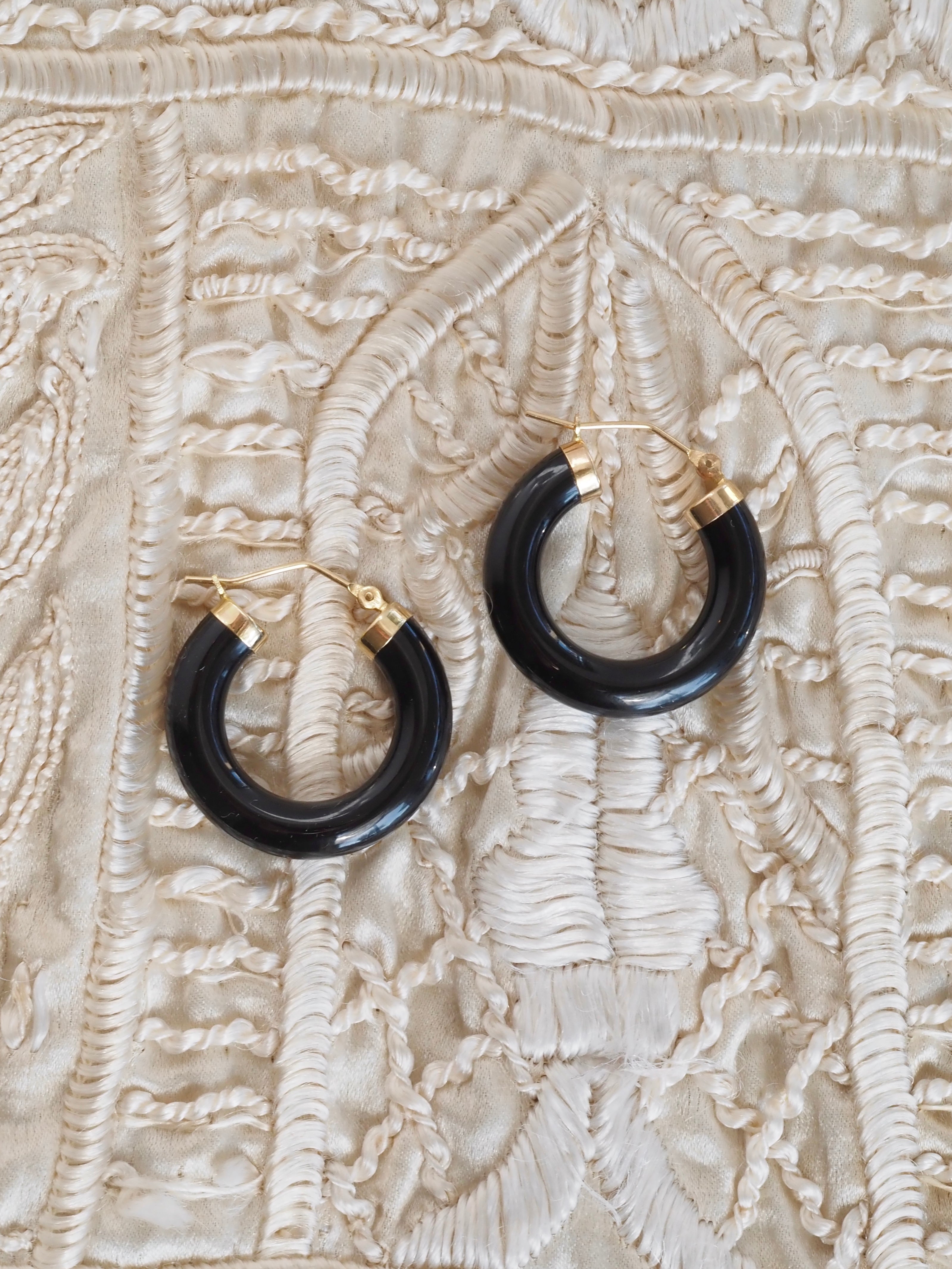 Vintage Onyx 14k Gold Hoops