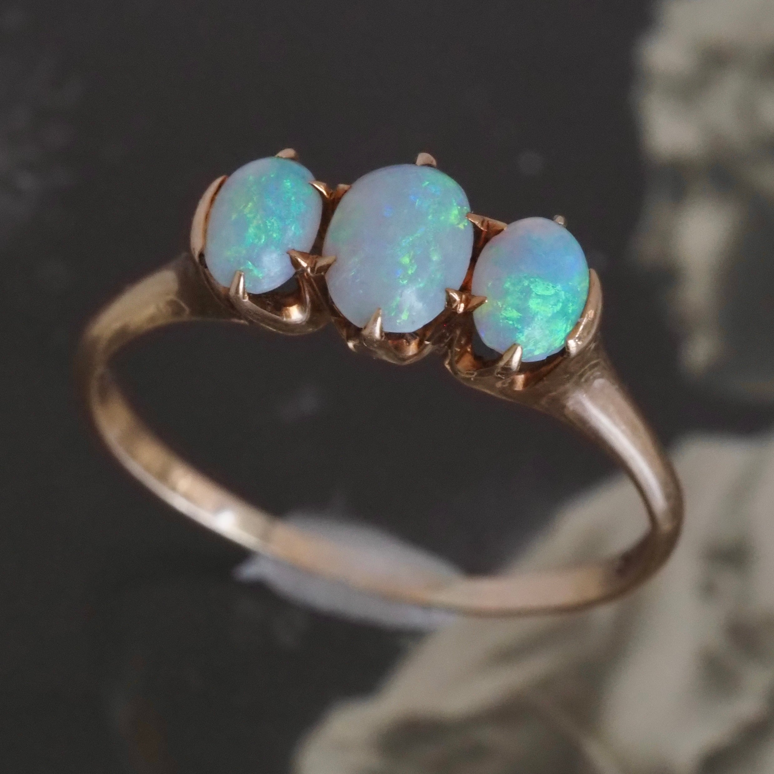 Antique Victorian Opal Trilogy 14k Gold Ring