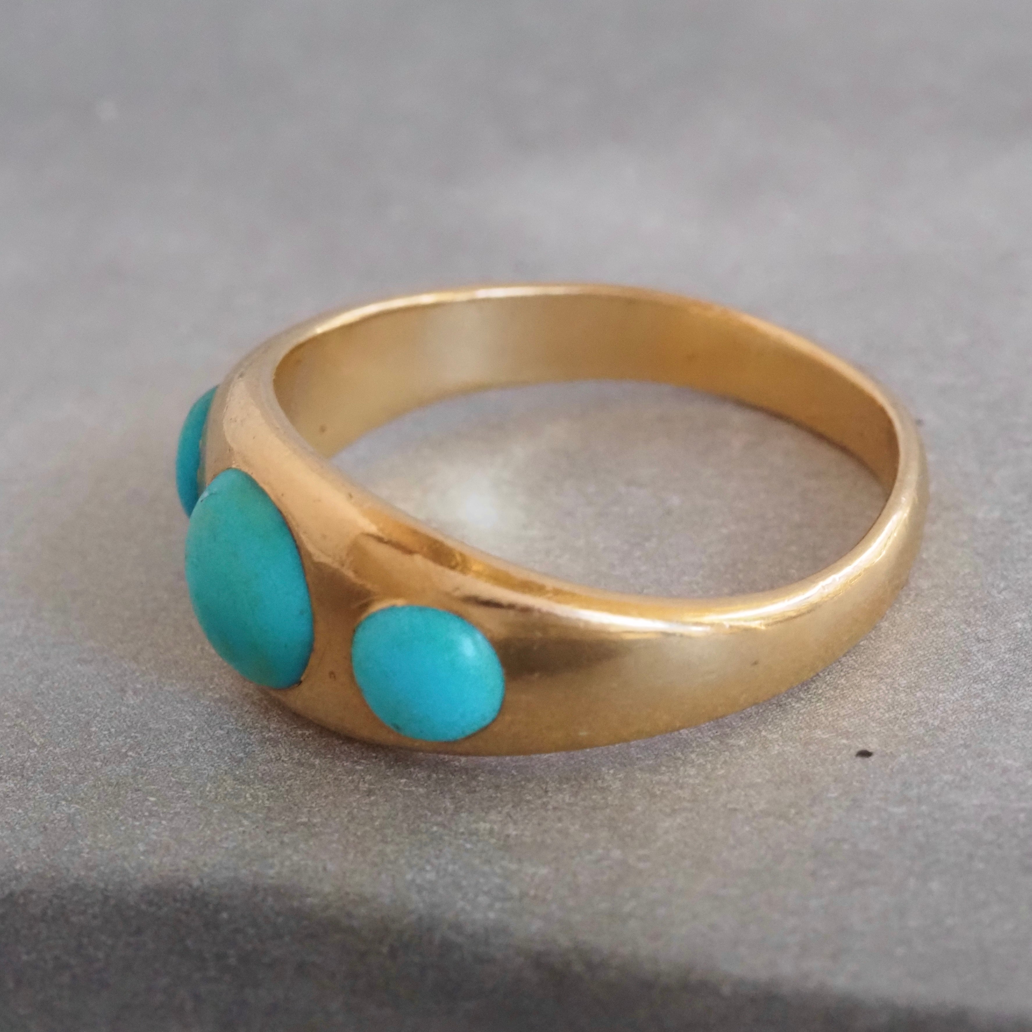 Antique Victorian Turquoise Flush Set Trilogy 18k Gold Ring