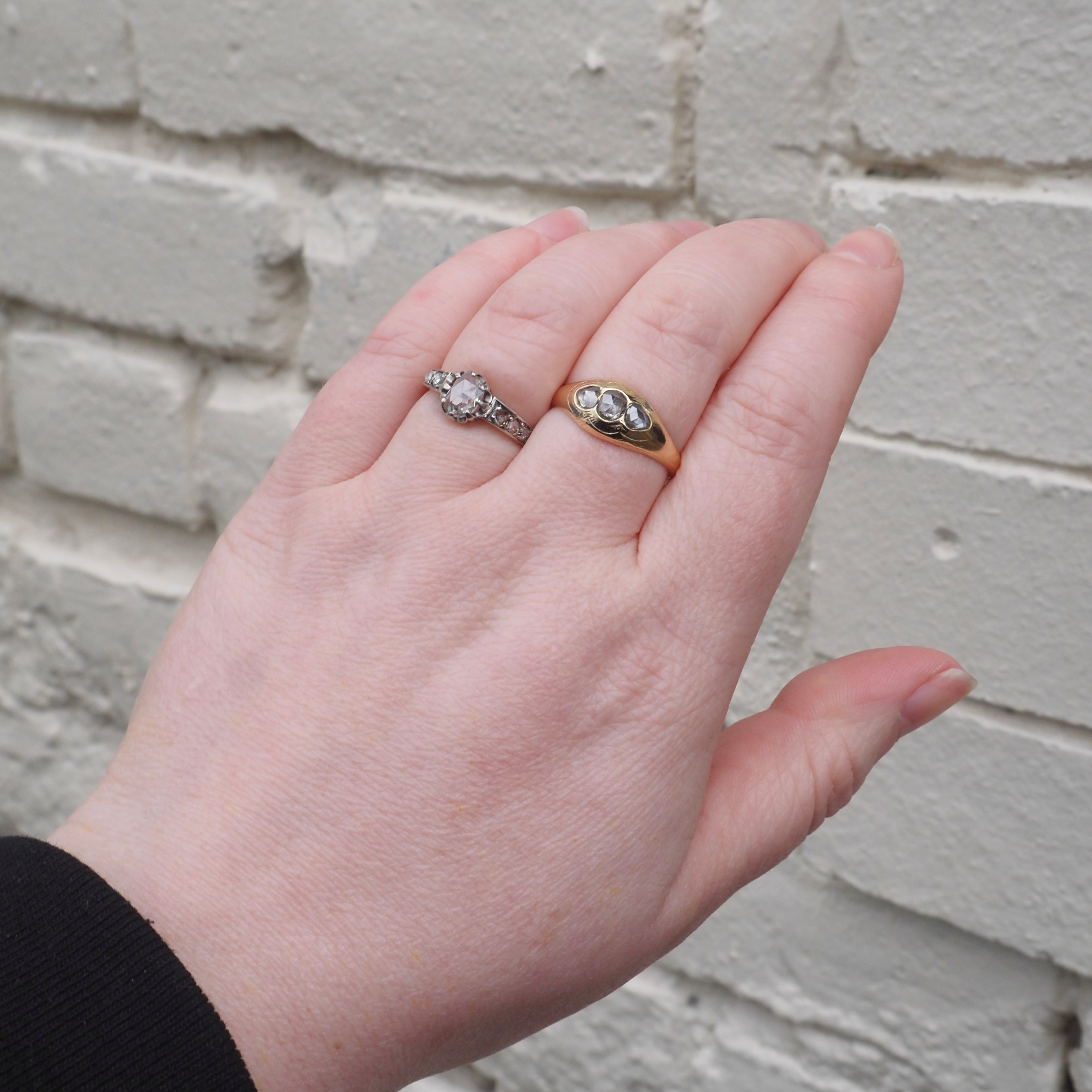 Antique Victorian Rose Cut Diamond 18k Gold and Silver Engagement Ring