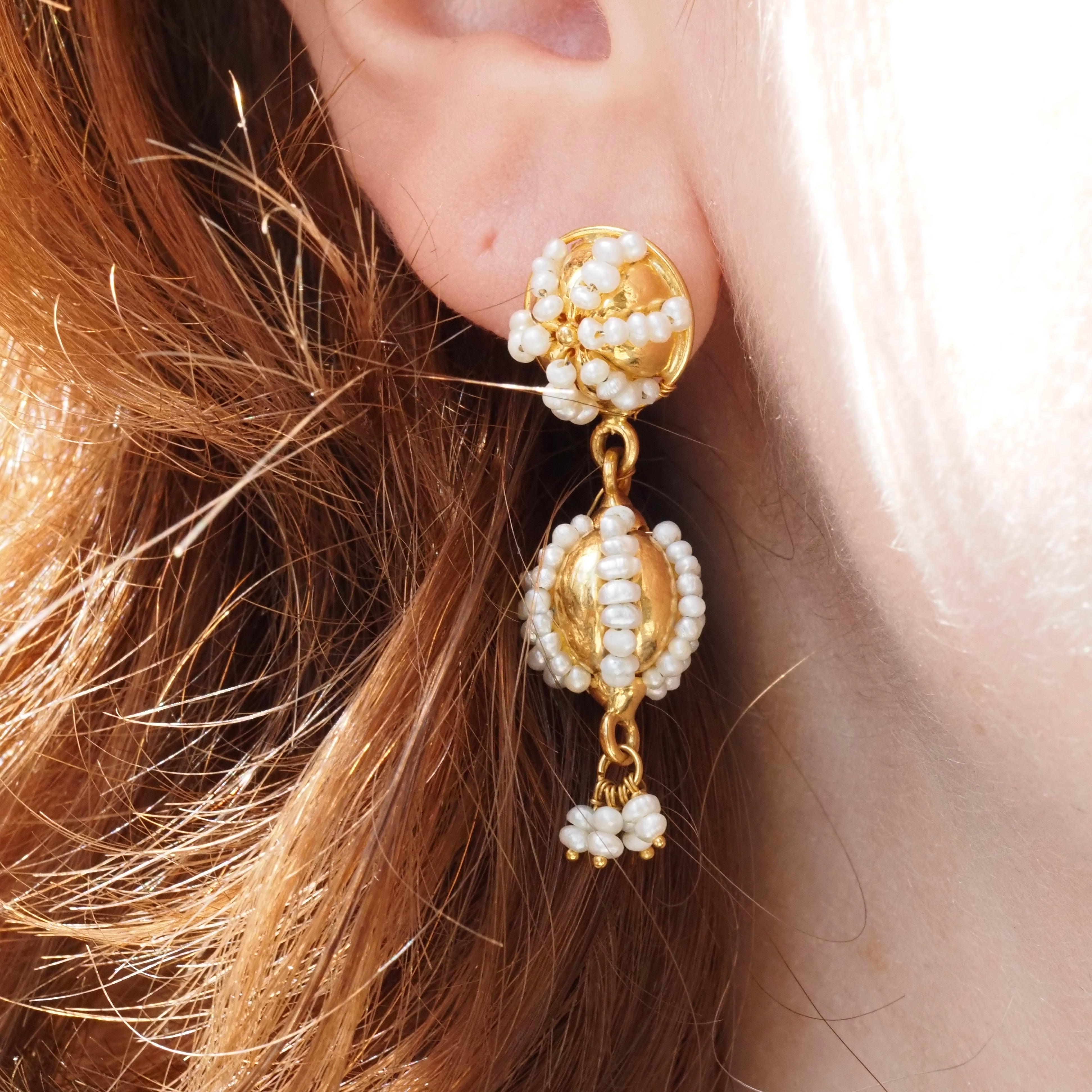 Vintage 21k Gold Seed Pearl Earrings