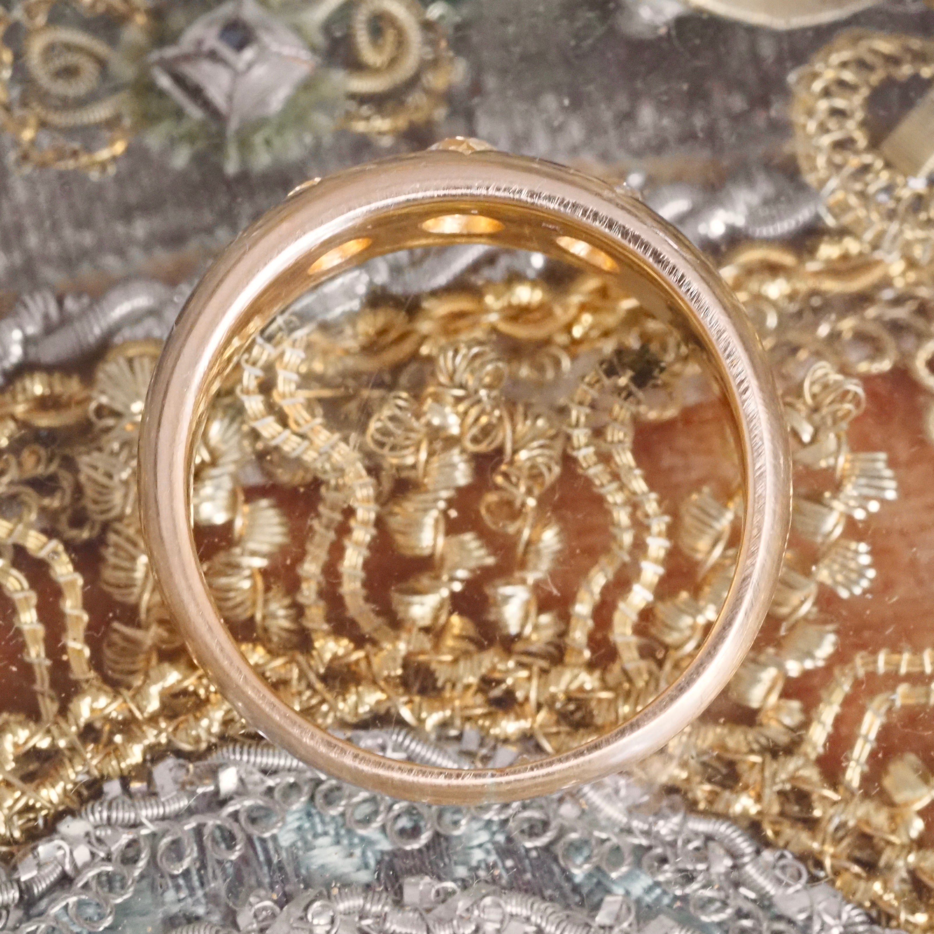 Antique c. 1892 English Starburst Flush Set Old Mine Cut Diamond Trilogy 18k Gold Ring