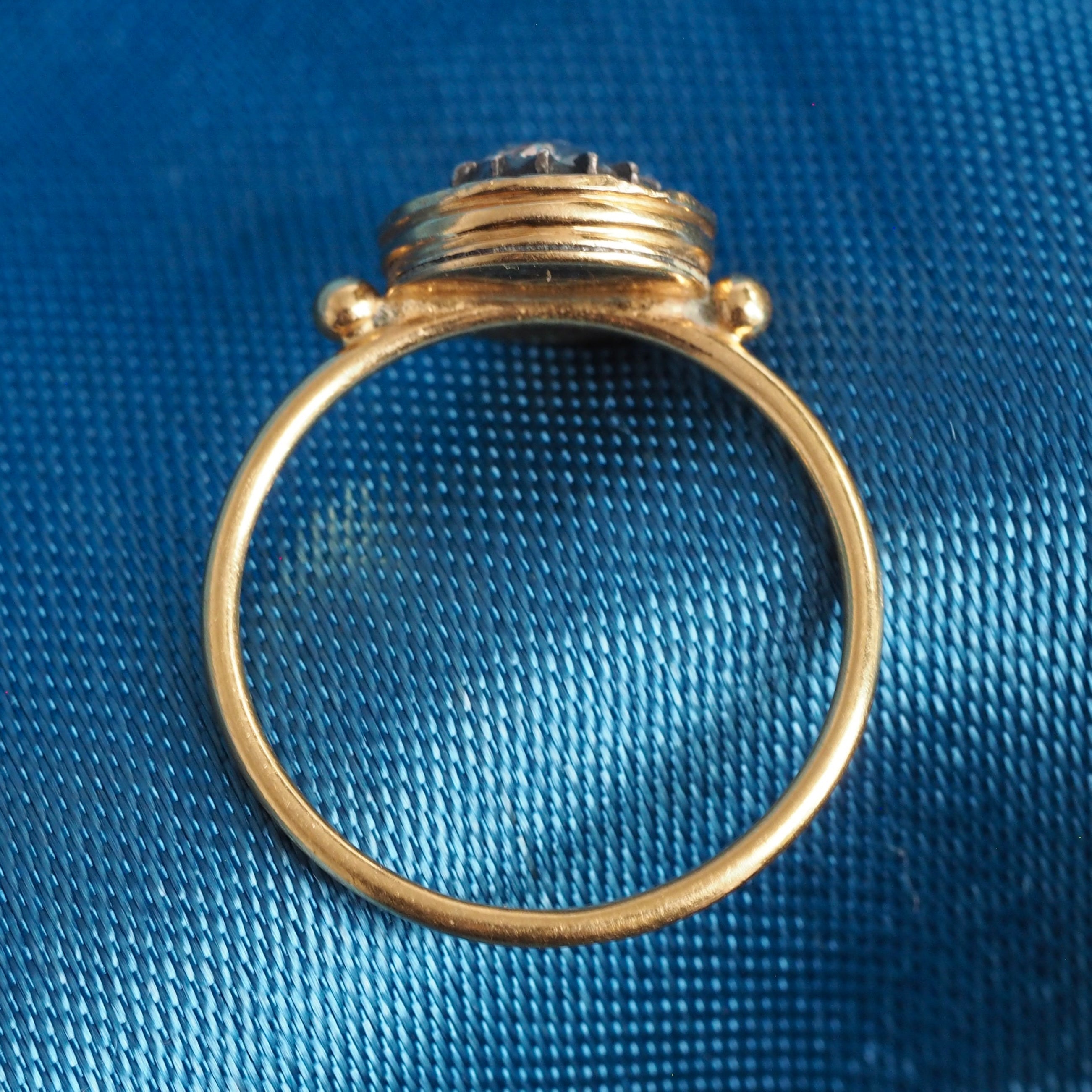Antique Portuguese 19k Gold Georgian Rose Cut Diamond and Enamel Ring