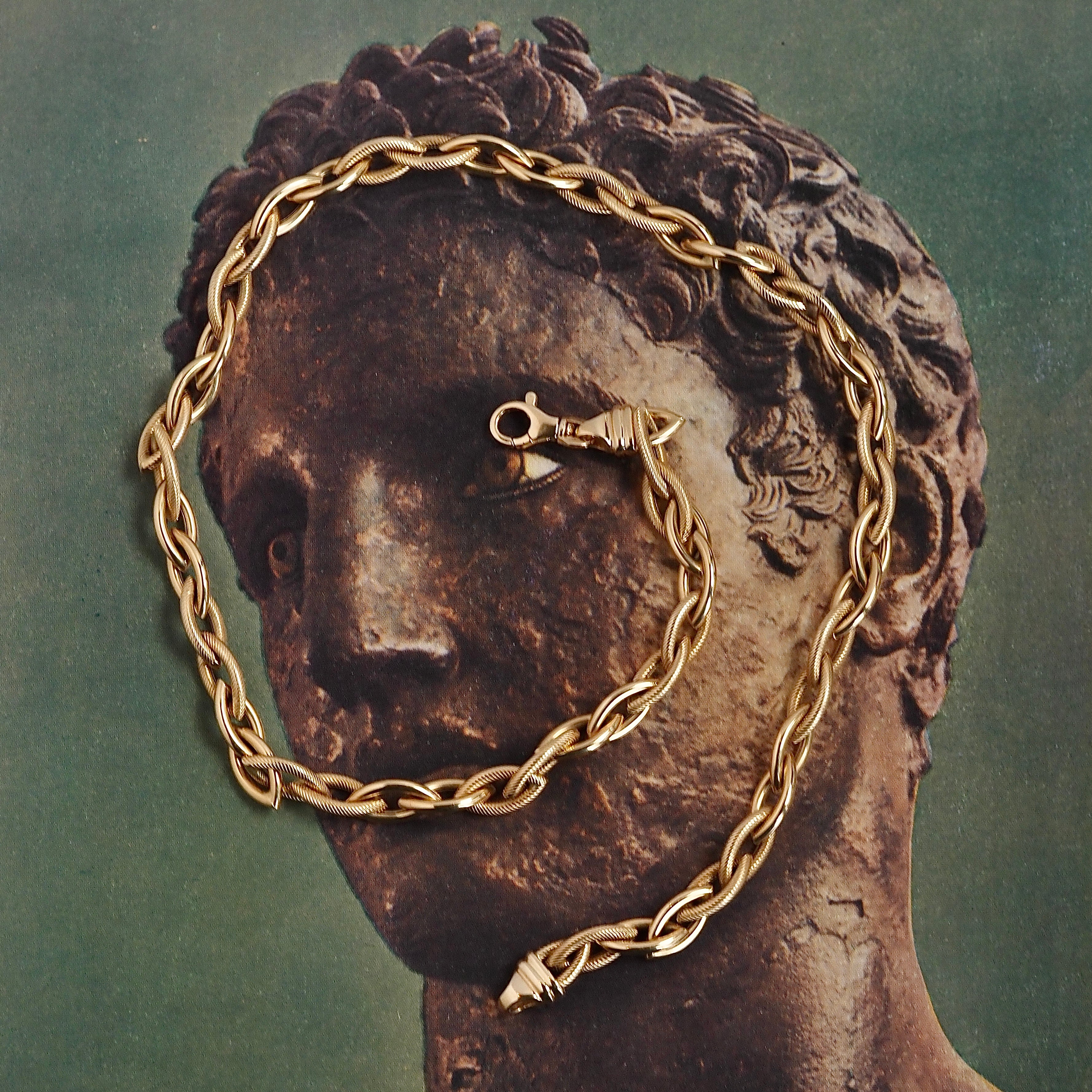 Vintage Italian Textured Link 14k Gold Chain Necklace