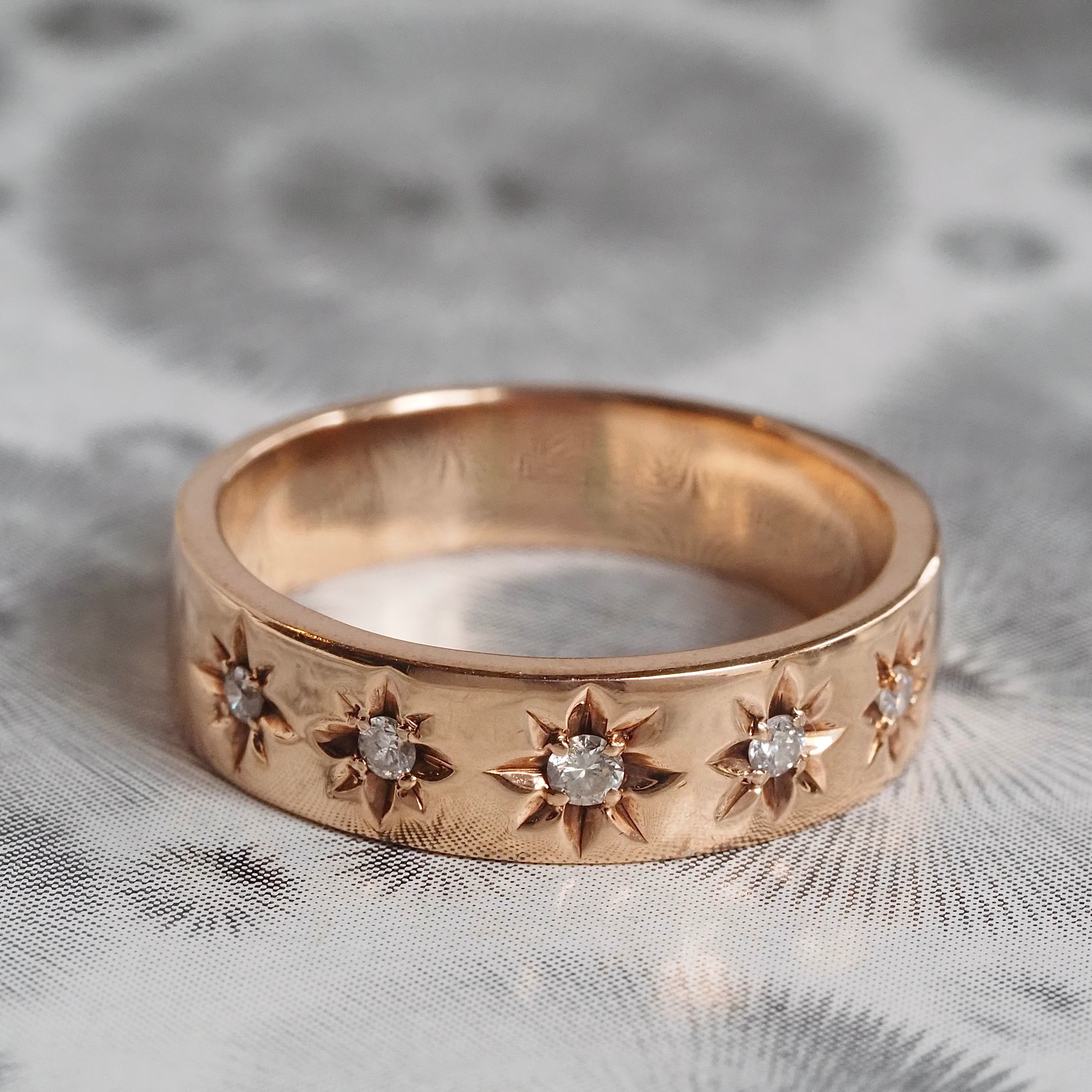 Vintage 14k Rose Gold Five Stone Starburst Band