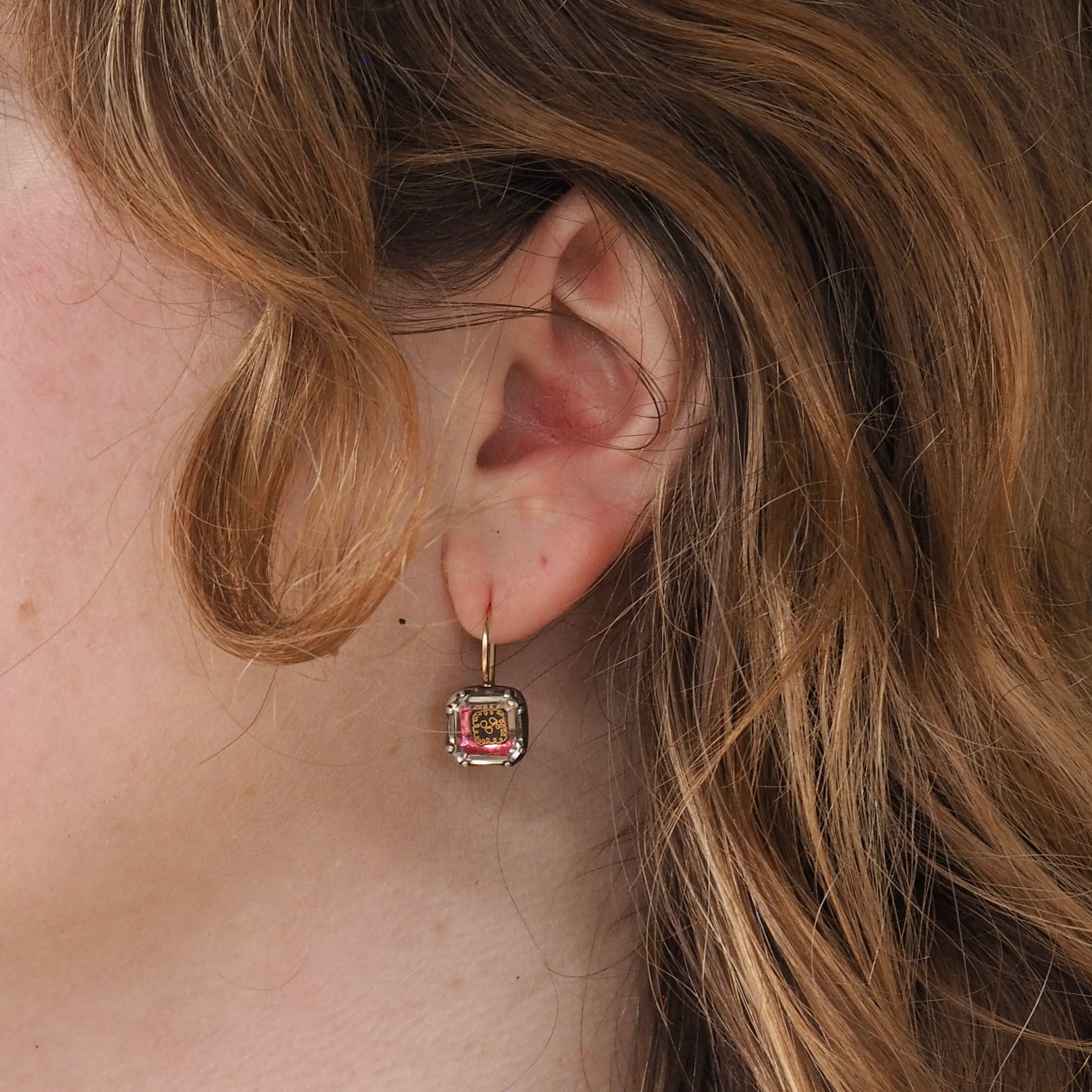 Antique Georgian Stuart Crystal Earrings with 14k Gold Wires